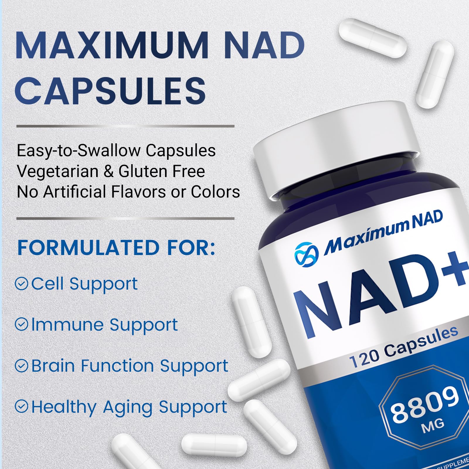 NAD+ Supplement 8,809mg with Liposomal NAD and Resveratrol for Women & Men - 120 Capsules to Support Cellular Health, Boost Stamina & Healthy Aging, Vegan & Gluten-Free Maximum NAD buy supplements canada