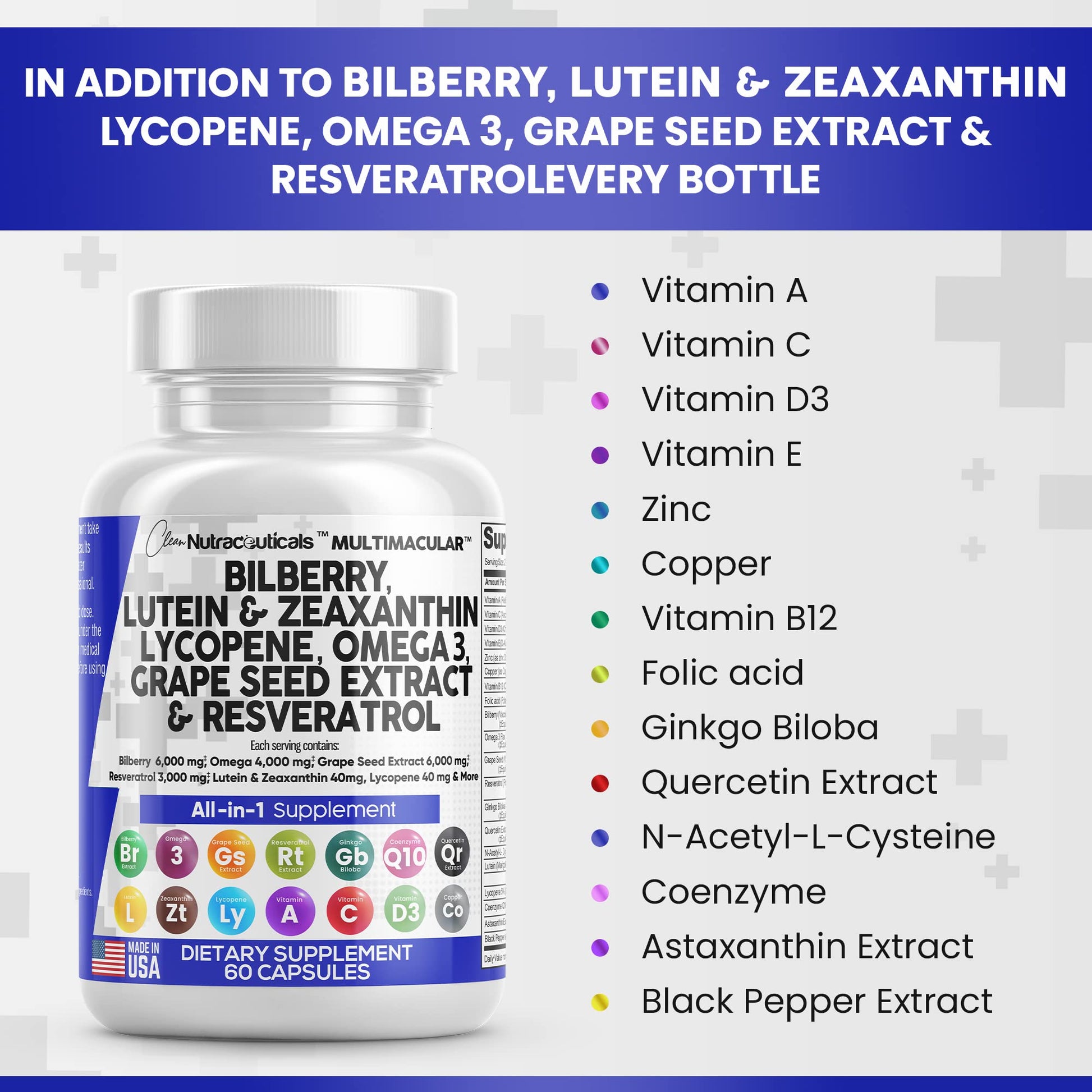 Eye Health Vitamins with Bilberry 6000mg Lutein & Zeaxanthin 40mg Lyco Clean Nutraceuticals buy supplements canada