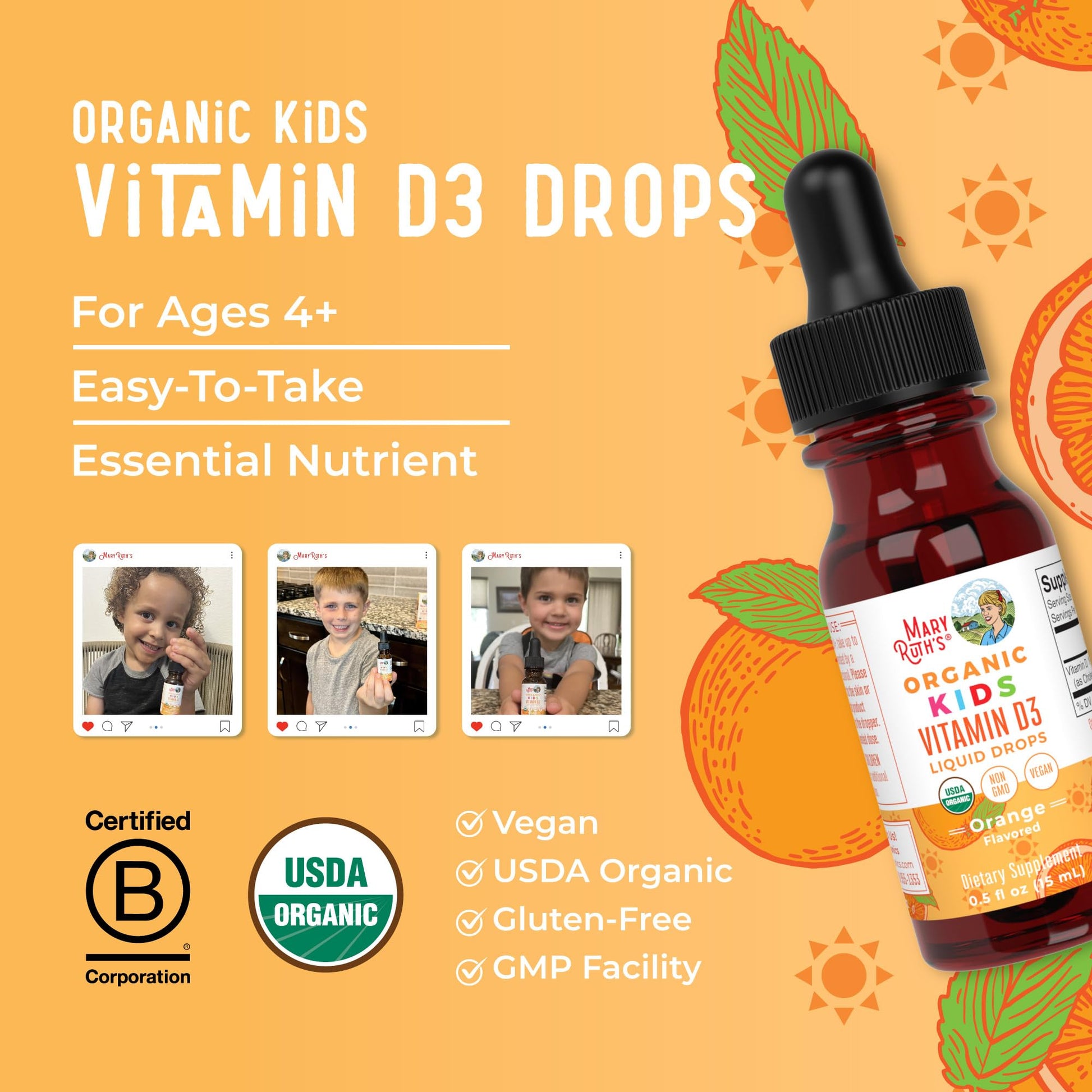 MaryRuth Organics USDA Organic Vitamin D3 Liquid Drops for Kids | 640 IU Vitamin D3 Per Serving | Kids Immune Support & Bone Health Supplement | Formulated for Ages 4-13 | 0.5oz | 30 Servings MARYRUTH'S buy supplements canada