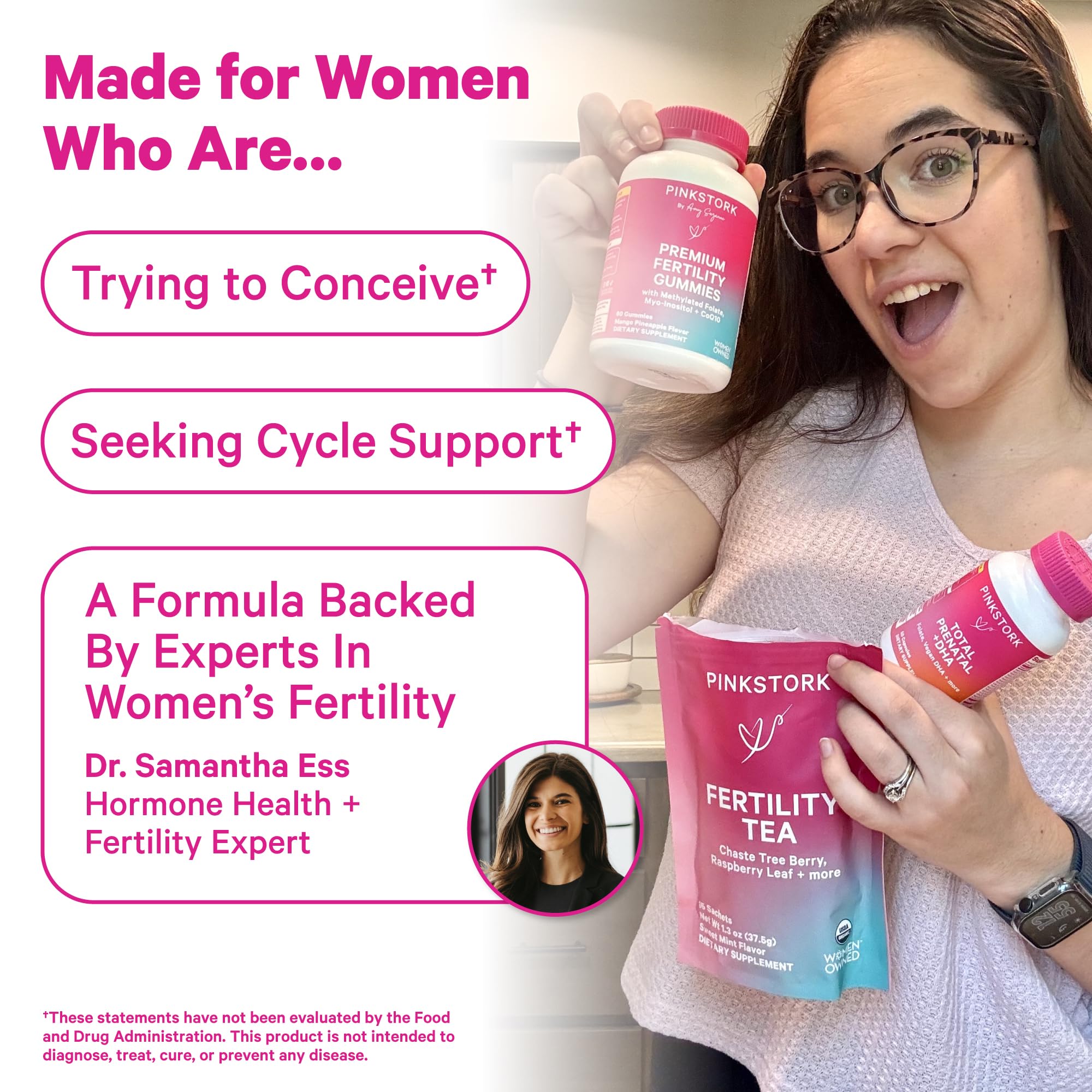 Pink Stork Organic Fertility Tea for Women | Fertility Supplements for Women with Chaste Tree Berry (Vitex) + Red Raspberry Leaf | Hormone Balance Herbal Tea for Conception Support | USDA Organic, Caffeine Free - Sweet Mint, 15 Sachets Pink Stork buy supplements canada