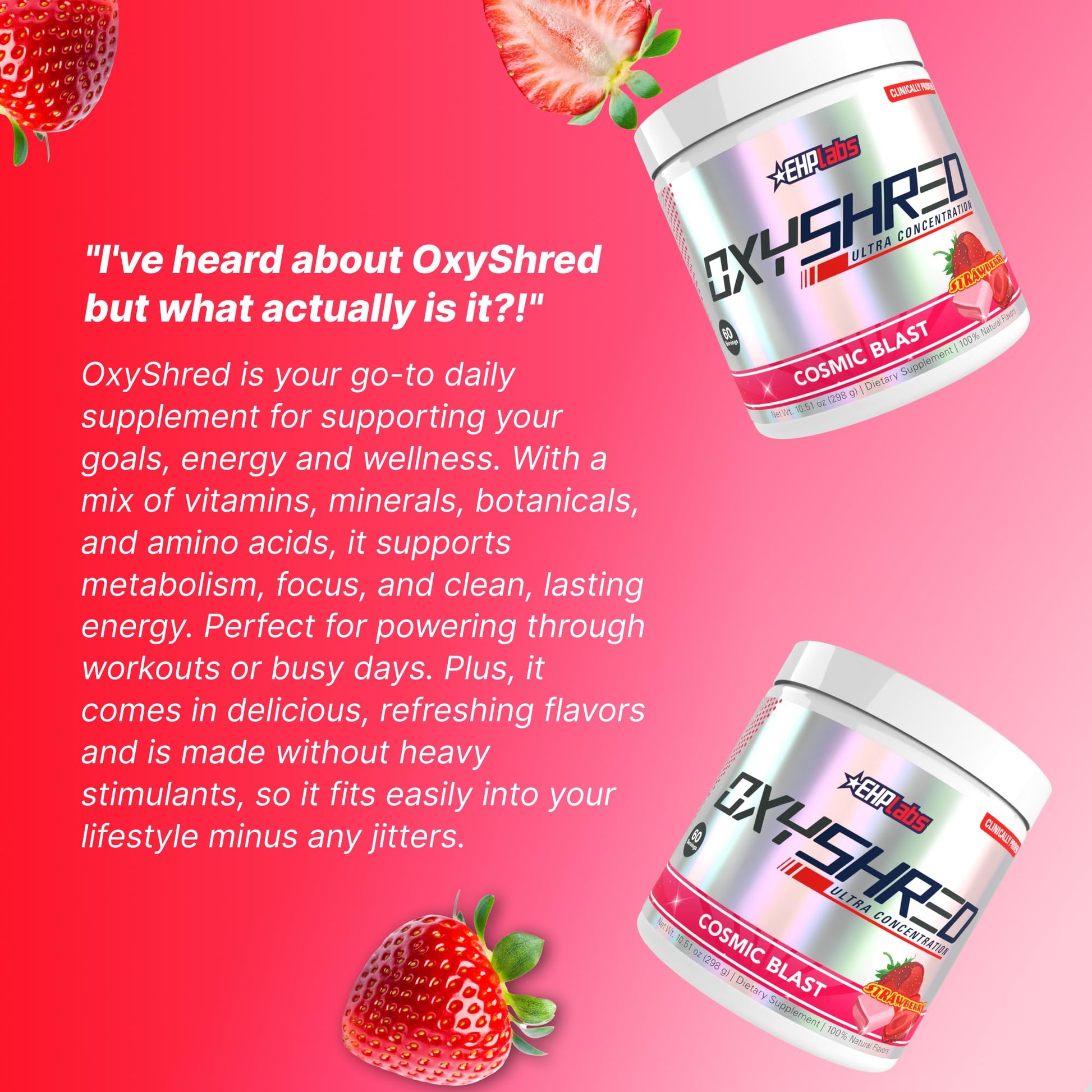 EHP Labs OxyShred Pre Workout Powder - Preworkout Powder with L Glutamine & Acetyl L Carnitine, Energy Boost Drink - Cosmic Blast, 60 Servings EHP Labs buy supplements canada
