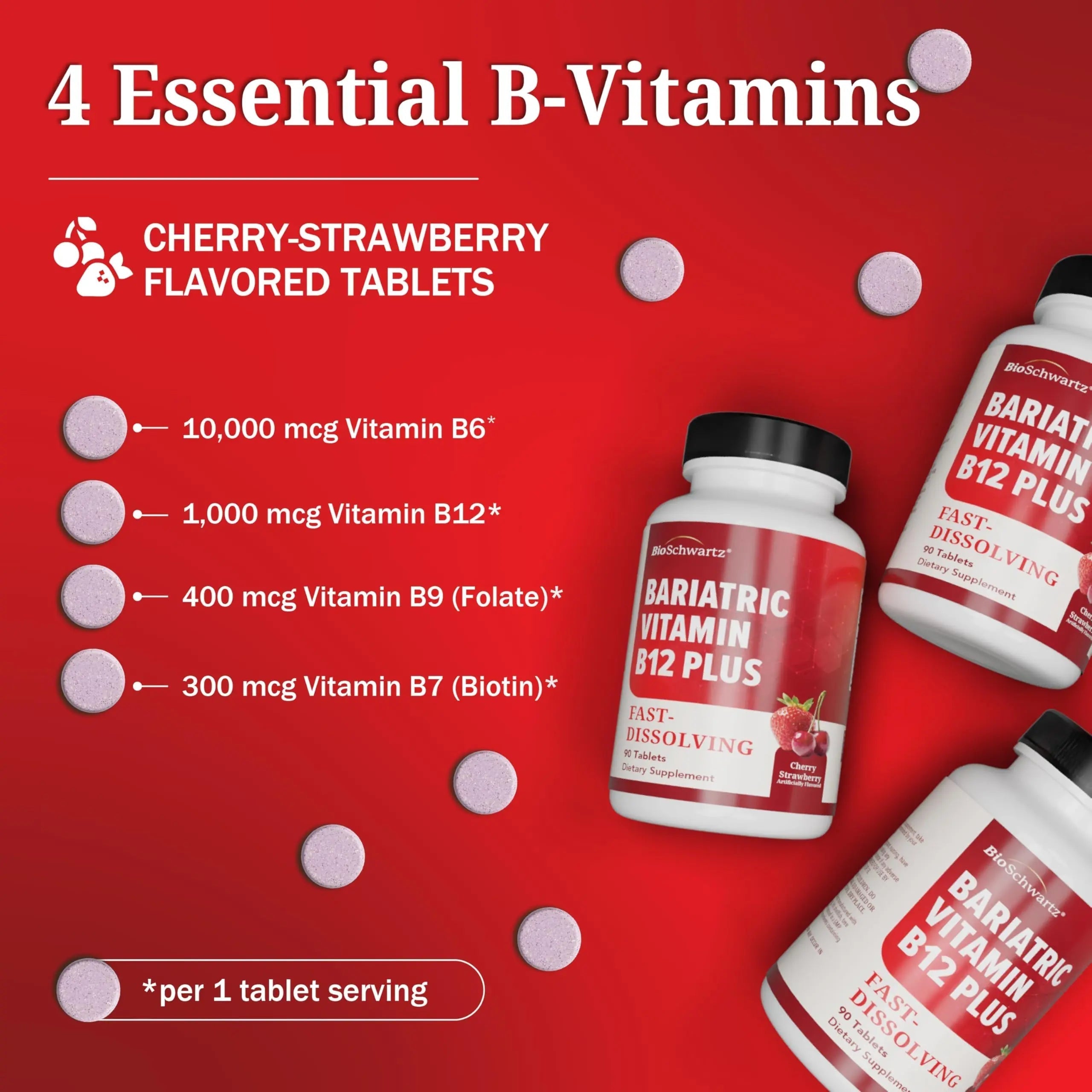 BioSchwartz Bariatric B12 Plus Dissolvable Tablets - 1000mcg Vitamin B12, Vitamin B6, Folate, Biotin - Cherry Strawberry Flavor BioSchwartz buy supplements canada