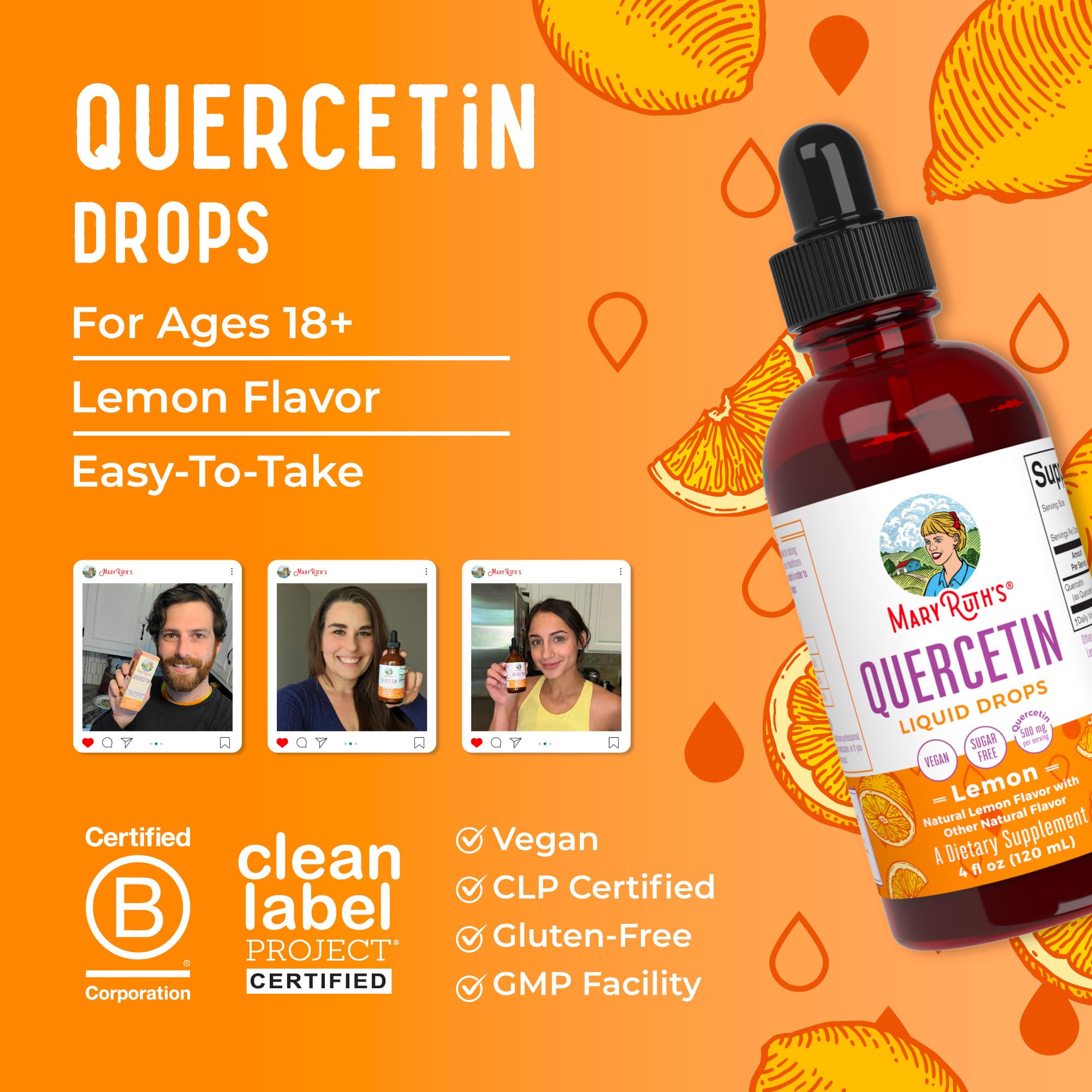 MaryRuth Organics Quercetin Liquid Drops | Sugar Free | 500mg for Adults 18 & Over | Cardiovascular Health for Adults | Bioflavonoid | Vegan | Non-GMO | Gluten Free | 4 Fl Oz MARYRUTH'S buy supplements canada