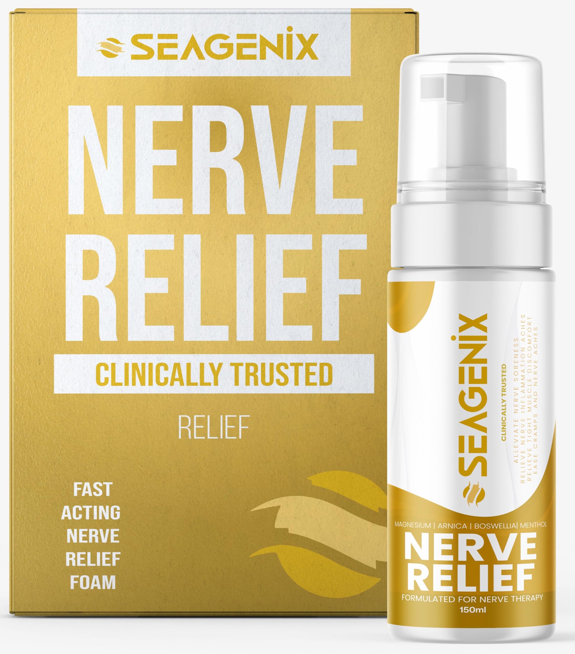 Seagenix Nerve Relief Muscle Foam - Nerve Spray Magnesium - Arnica - Boswellia - Menthol Formula - Nerve and Muscle Relief – Fast-Acting with Magnesium Sulfate - 150 ml - 1 Count Seagenix buy supplements canada