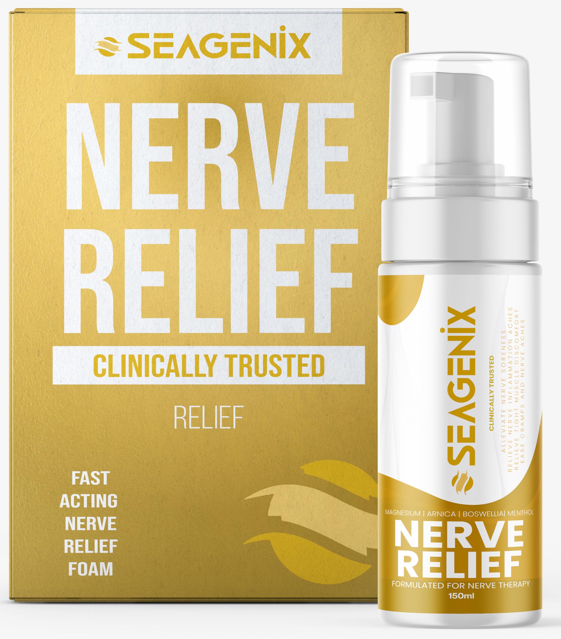 Seagenix Nerve Relief Muscle Foam - Nerve Spray Magnesium - Arnica - Boswellia - Menthol Formula - Nerve and Muscle Relief – Fast-Acting with Magnesium Sulfate - 150 ml - 1 Count Seagenix buy supplements canada
