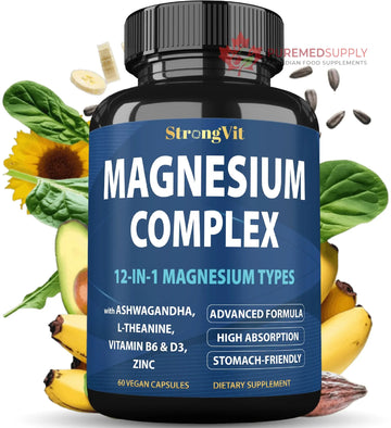 1000mg Magnesium Complex for Women and Men, 12 in 1 Magnesium Supplement with Ashwagandha, Zinc, D3, L-theanine. Easy to Swallow, High Absorption, Sleep Support & Stress Relief (60 Capsules) StrongVit buy supplements canada
