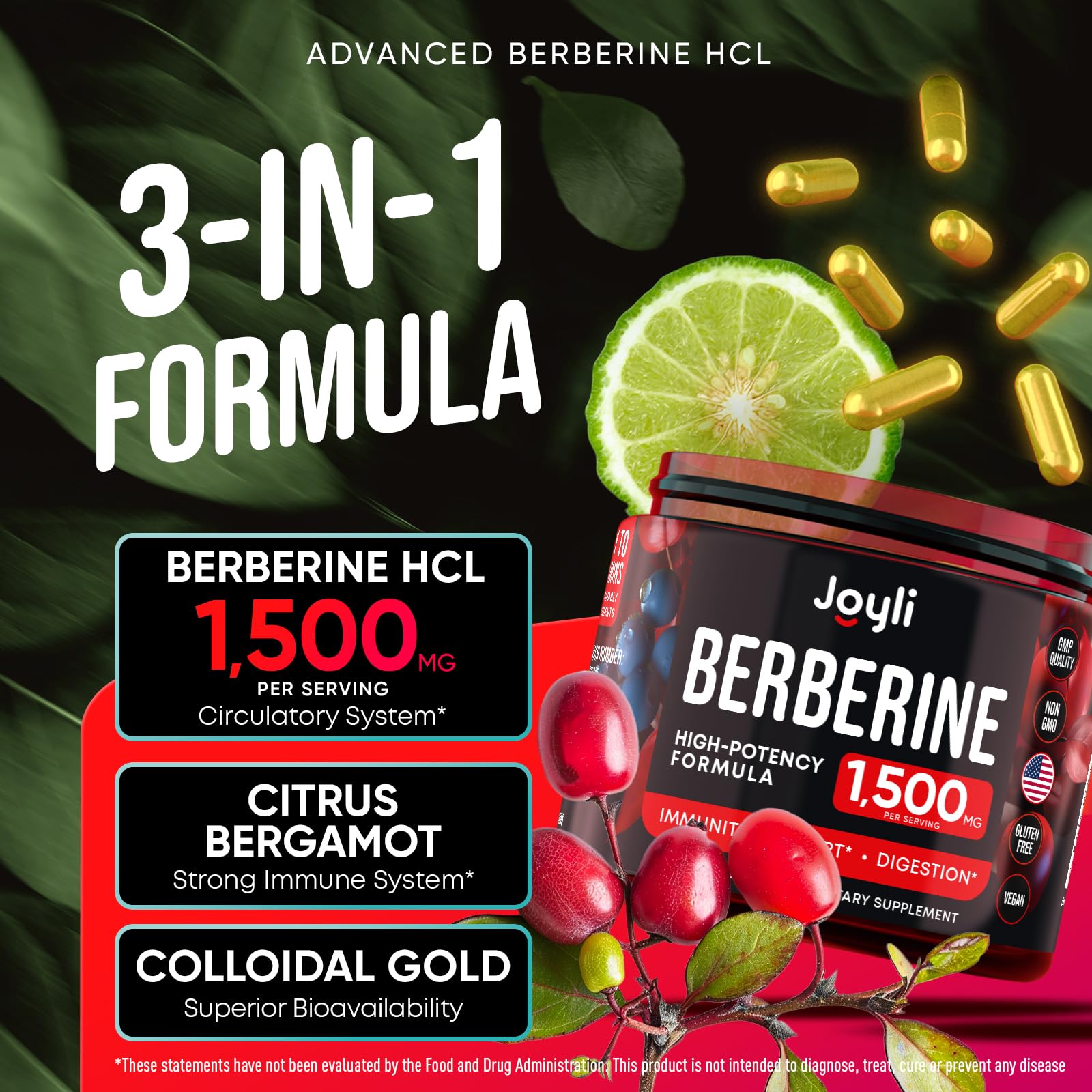 Joyli Berberine 1500MG - 180 Vegan Capsules - Weight Management & Heart Support JOYLI Nutrition buy supplements canada