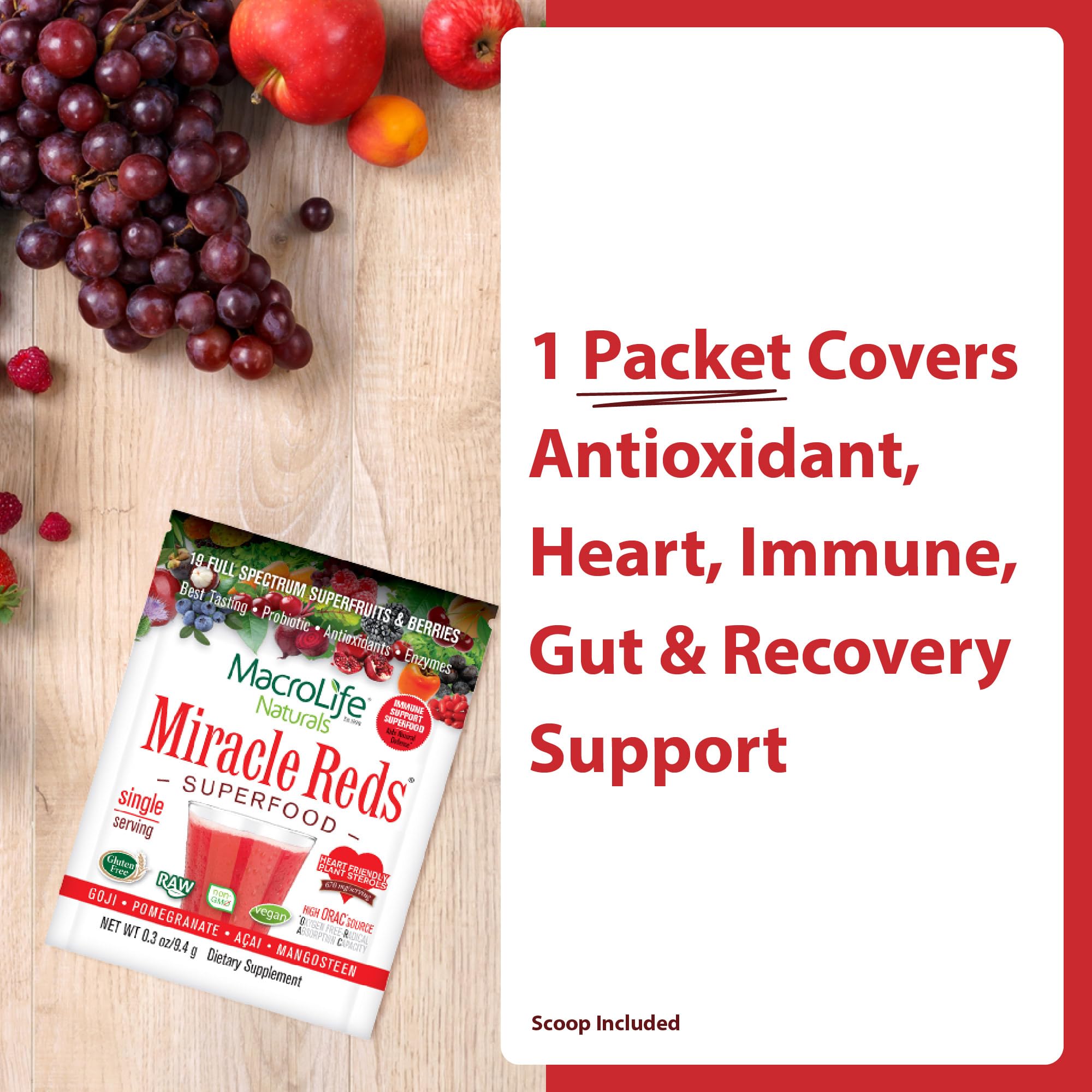 MacroLife Naturals Miracle Reds Superfood Powder 19 Blended Fruit & Berry Polyphenols Enzymes Probiotics & Antioxidants Supplement - Raw Non-GMO & Vegan Whole Food Vitamins - 12 Packet Servings MacroLife Naturals buy supplements canada