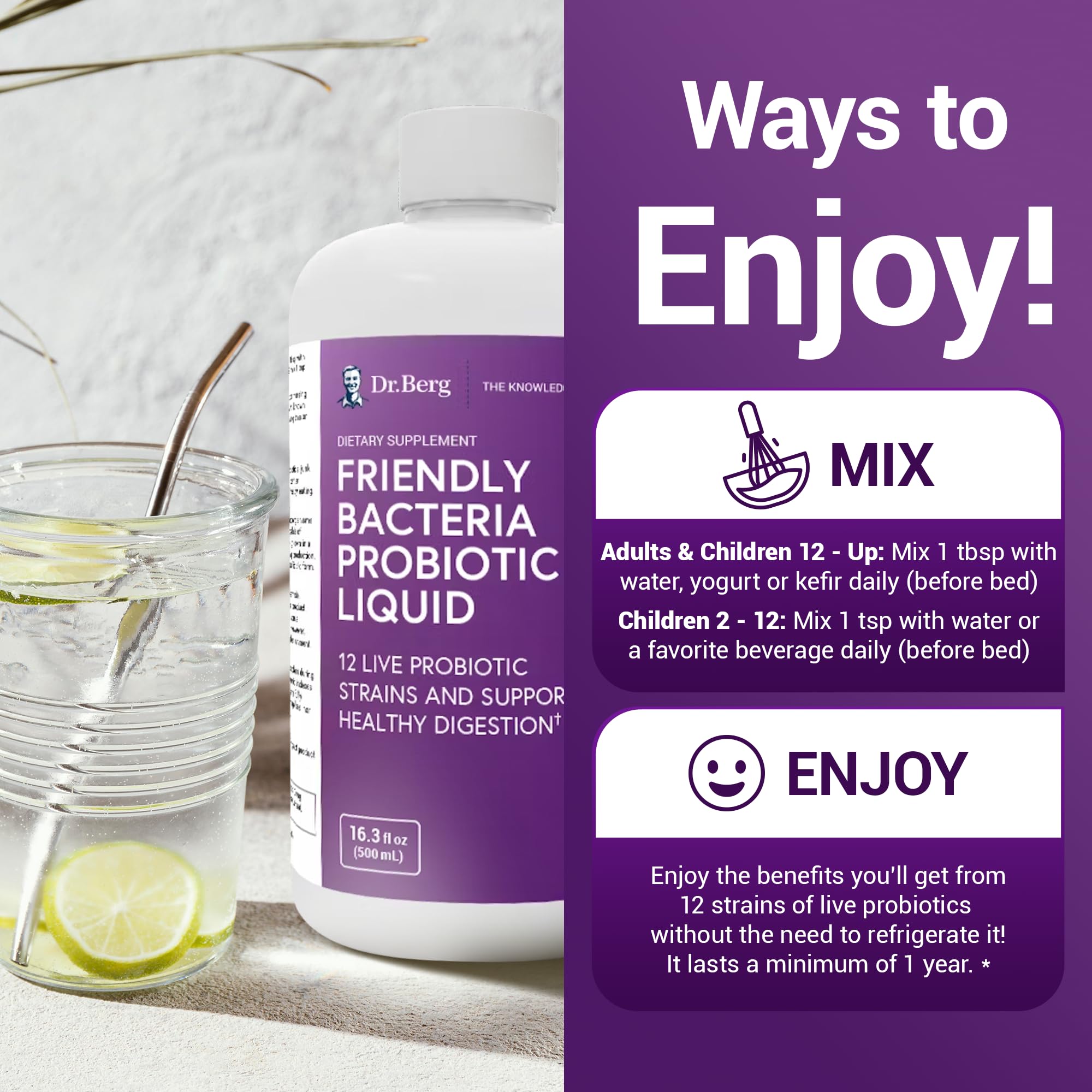 Dr. Berg's Friendly Probiotic Liquid Supplement Drink Mix w/ 12 Live Probiotics Strains Dr. Berg Nutritionals buy supplements canada