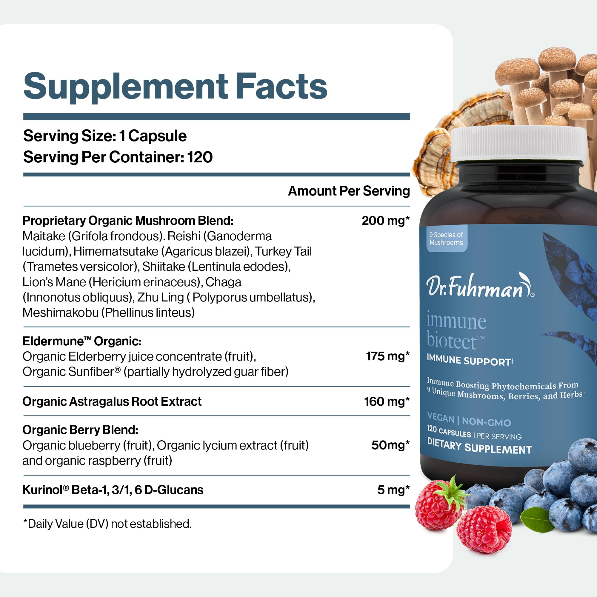 Dr. Fuhrman All Natural Immune Support Supplement | Whole-Food Derived Vitamin for Immunity Defense | Organic Mushrooms, & Berries | Organic Lion’s Mane, Maitake, Reishi, and Elderberry | 120 Caps Dr. Fuhrman buy supplements canada