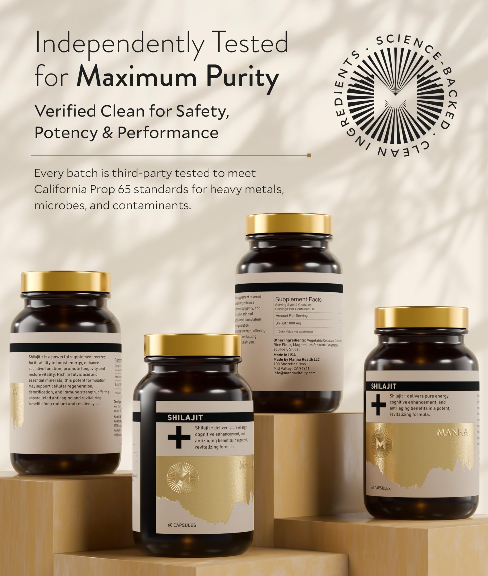 Manna Vitality Shilajit+ Capsules | 1000mg Purified Himalayan Shilajit Resin Supplement | Highest Bioavailability | Energy, Performance, Detox, Vitality, Mental Clarity & Cognitive Support | 60 Count M Manna buy supplements canada