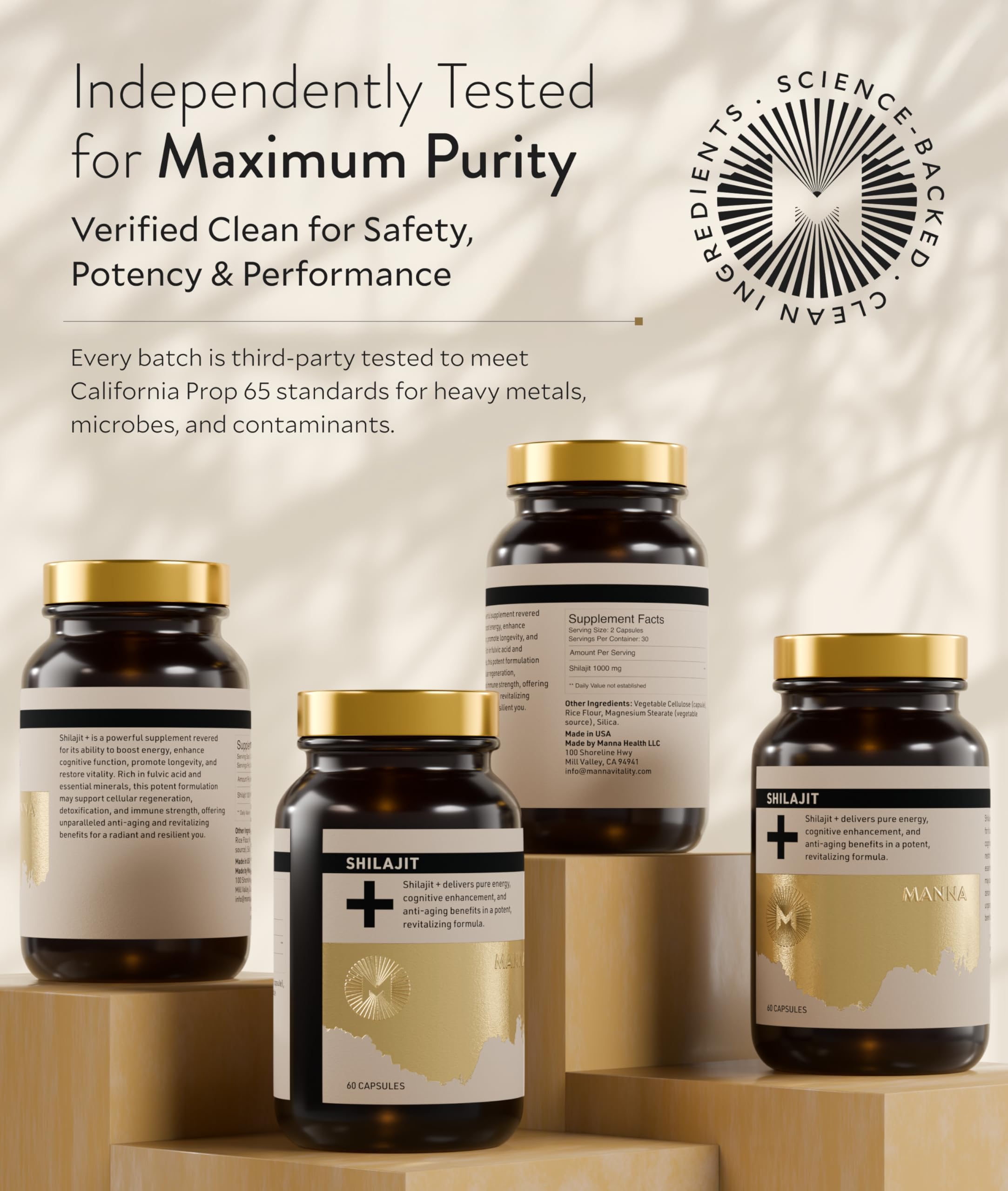 Manna Vitality Shilajit+ Capsules | 1000mg Purified Himalayan Shilajit Resin Supplement | Highest Bioavailability | Energy, Performance, Detox, Vitality, Mental Clarity & Cognitive Support | 60 Count M Manna buy supplements canada