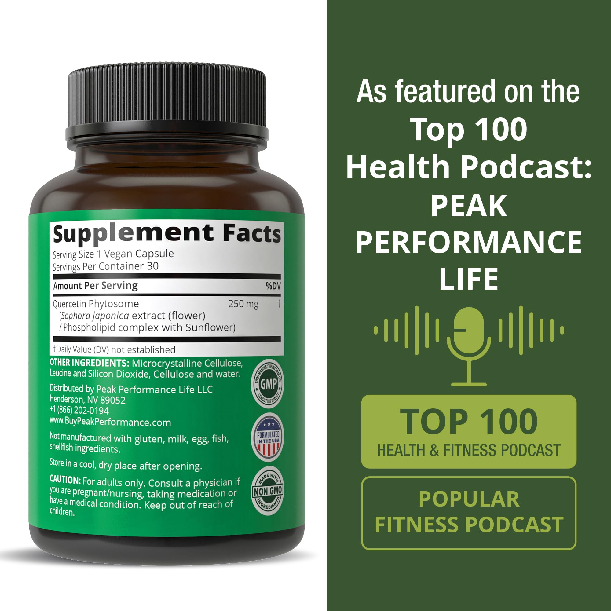 Peak Performance Ultra Pure Quercetin Phytosome Vegan Capsules - Rich Sophora Japonica Extract for Max Absorption Now. Quercetin 250mg Supplement Capsules. Made in USA Peak Performance buy supplements canada