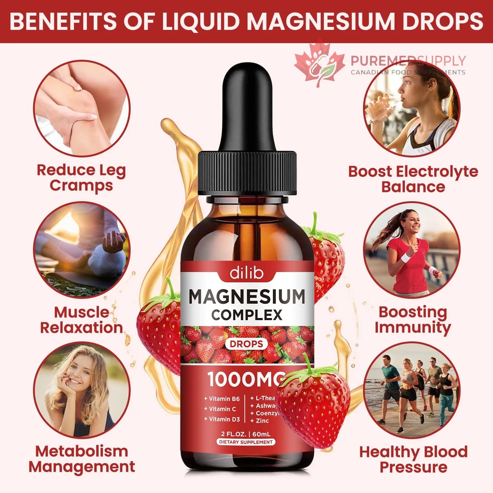 Triple Magnesium Complex Supplement, Magnesium Glycinate, Blend, Citrate Liquid Drops 1000mg with Ashwagandha, CoQ10, Vitamin B6, C, D, Zinc -Support Calm Stress Relief, Bone, Muscle, Mood Vegan dilib buy supplements canada