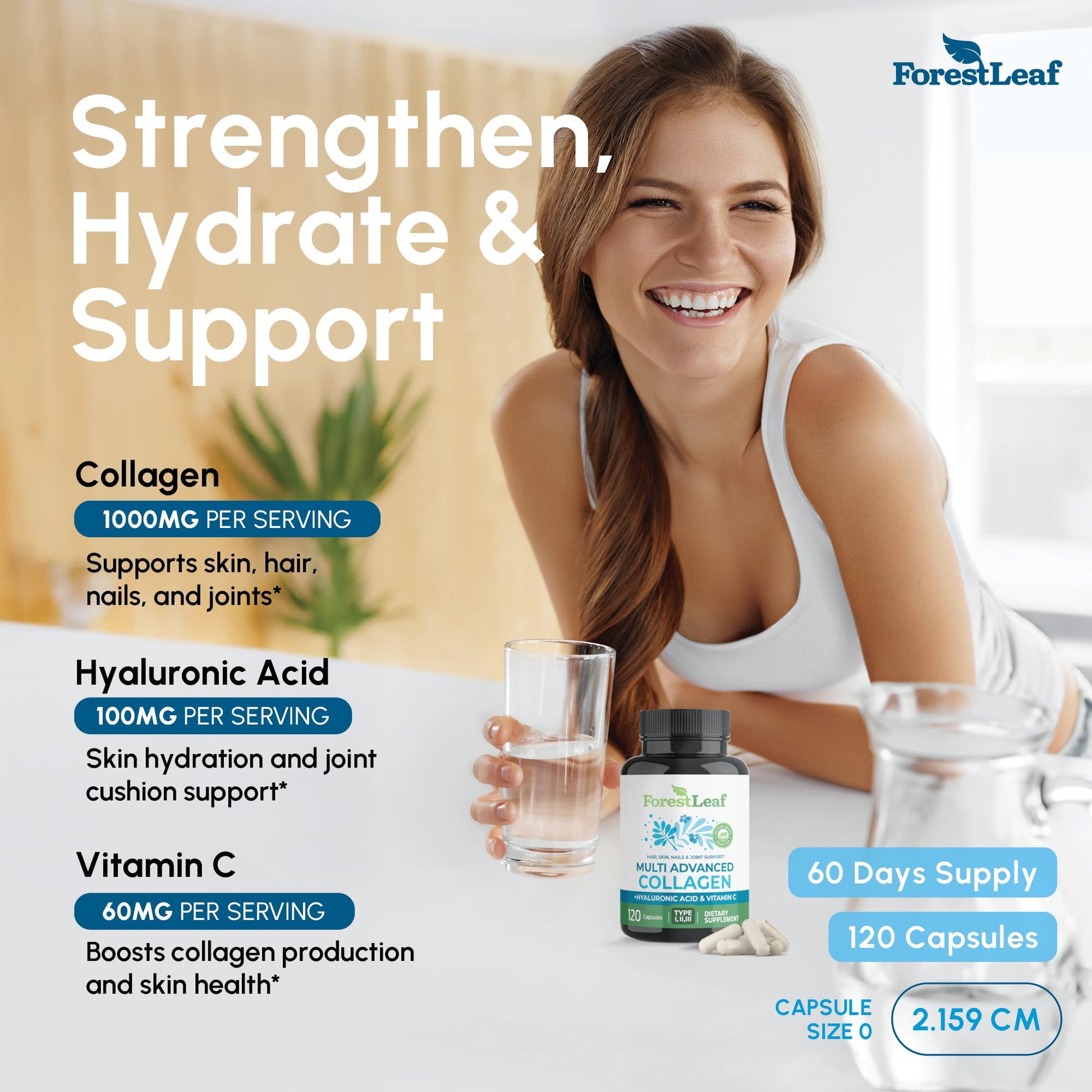 ForestLeaf Multi Collagen Pills with Hyaluronic Acid + Vitamin C | Hydrolyzed Collagen Supplements for Women or Men | Multi Collagen Capsules Peptides for Skin, Wrinkles, 120 Caps ForestLeaf buy supplements canada