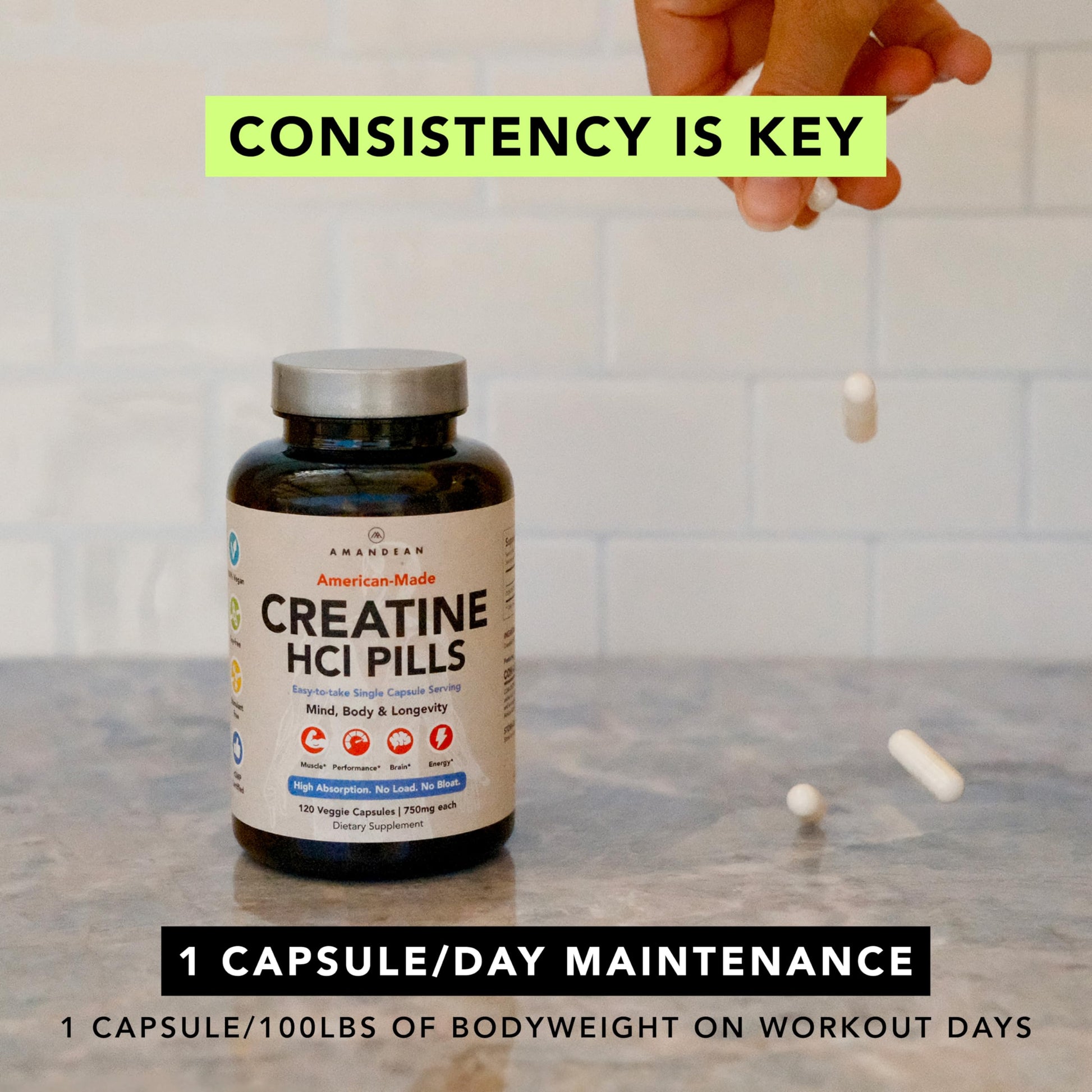 AMANDEAN Creatine HCl Pills. American Made CON-CRET. 120 Capsules. 7X Concentrated vs Monohydrate Powder. No Bloat. Muscle, Energy, Cognitive, Recovery Support for Men & Women. Gluten Free, Non-GMO. AMANDEAN buy supplements canada