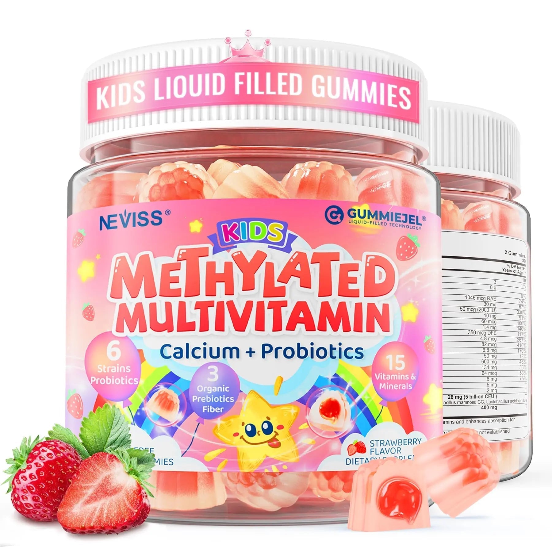 Kids Multivitamin Gummies + Calcium, Probiotics, Vitamin D3, C, Methylated B12 & Methylfolate, B6, A, K2, E, Zinc NEVISS buy supplements canada