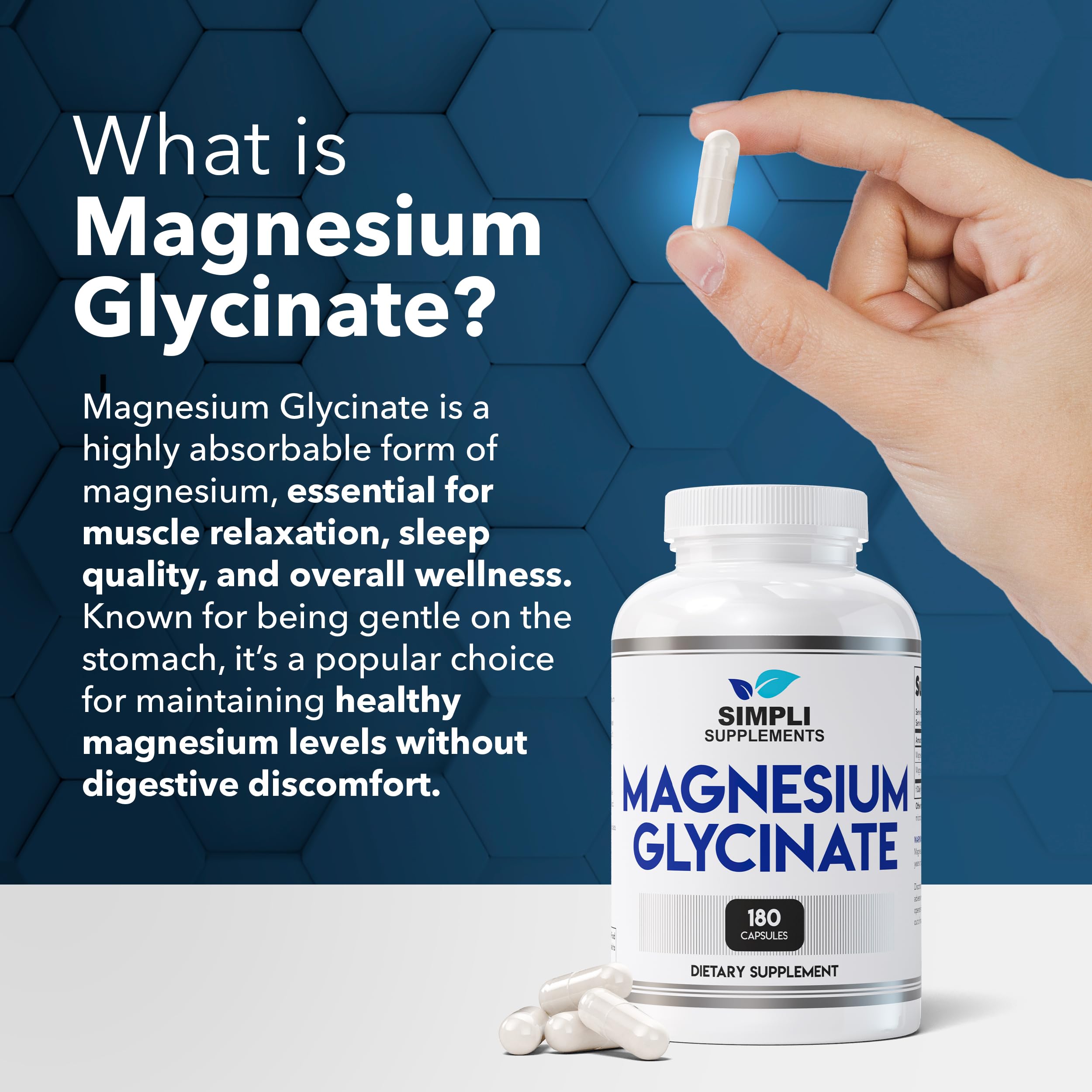 Magnesium Glycinate 400mg per Serving – High Absorption – Gentle on Stomach – Supports Sleep, Relaxation, Muscle, Bone & Immune Health – Non-GMO, Vegan, 180 Capsules Simpli Supplements buy supplements canada
