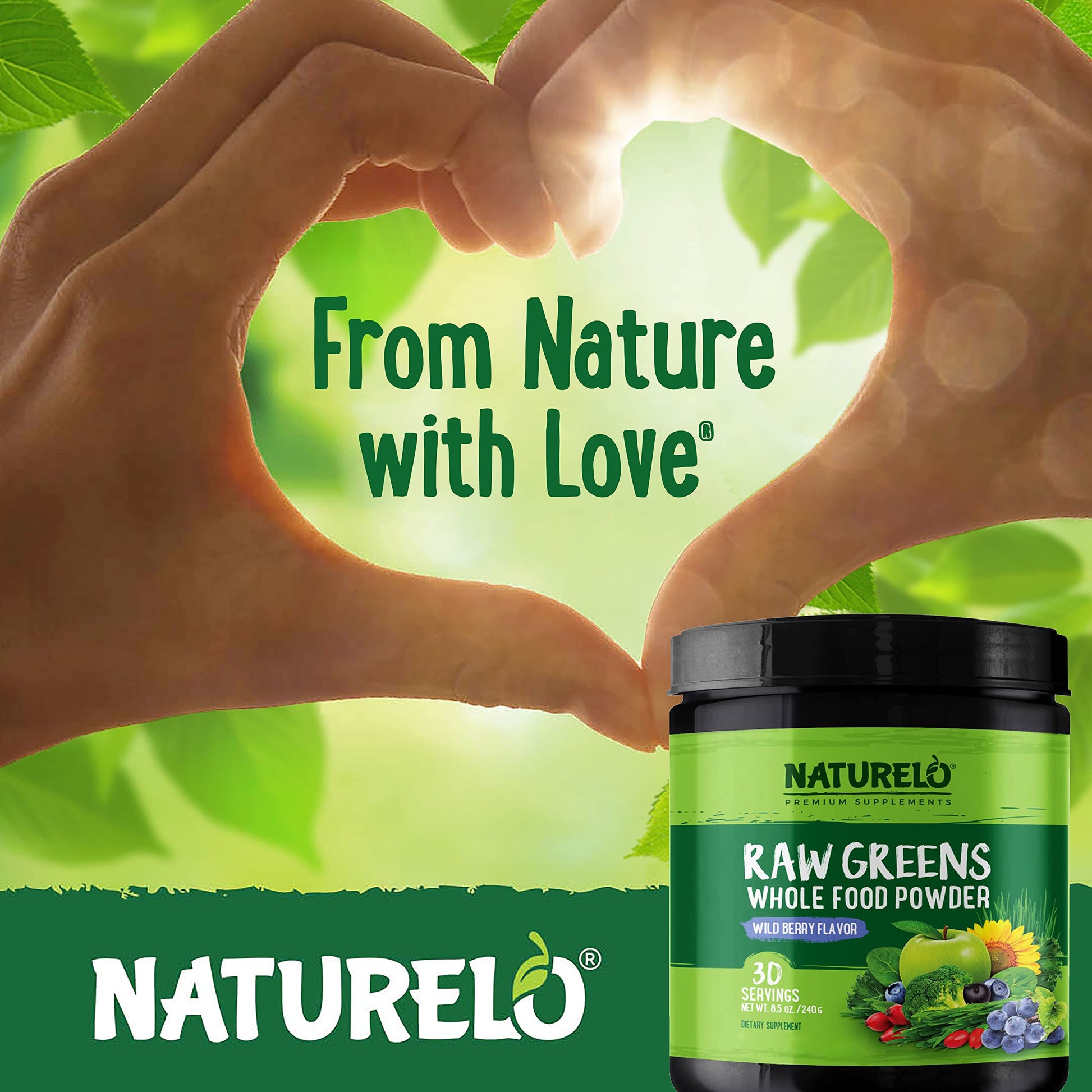 NATURELO Raw Greens Superfood Powder - Wild Berry Flavor - Boost Ener NATURELO buy supplements canada