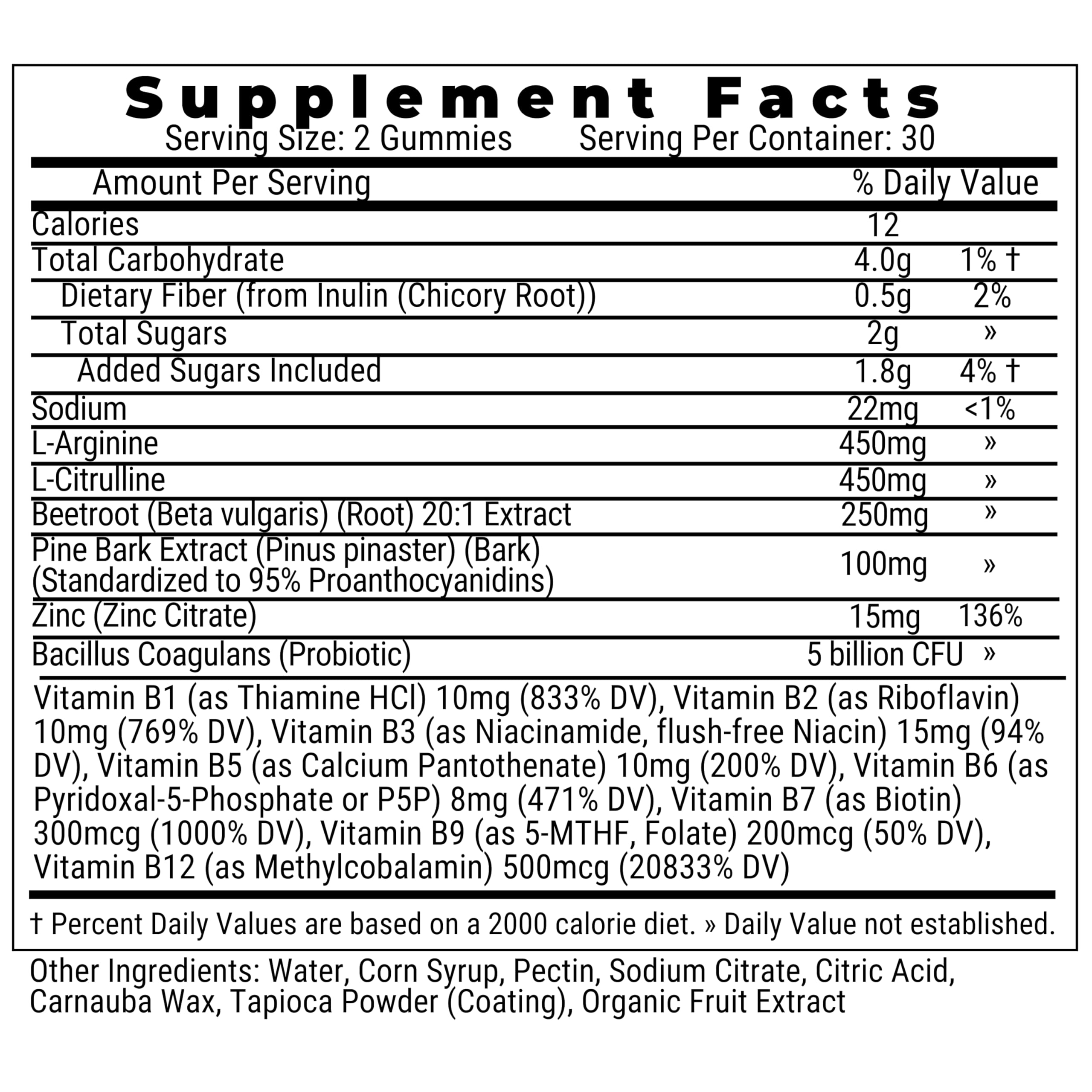 Pine Bark Extract L-Arginine L-Citrulline Beetroot Probiotic Fiber Methylated B Complex Zinc Gummies for Women Men Adults Kids w. Chicory Root Inulin 5-MTHF B6 P5P Powder Capsule Pill Supplement Alt SHIZAM buy supplements canada