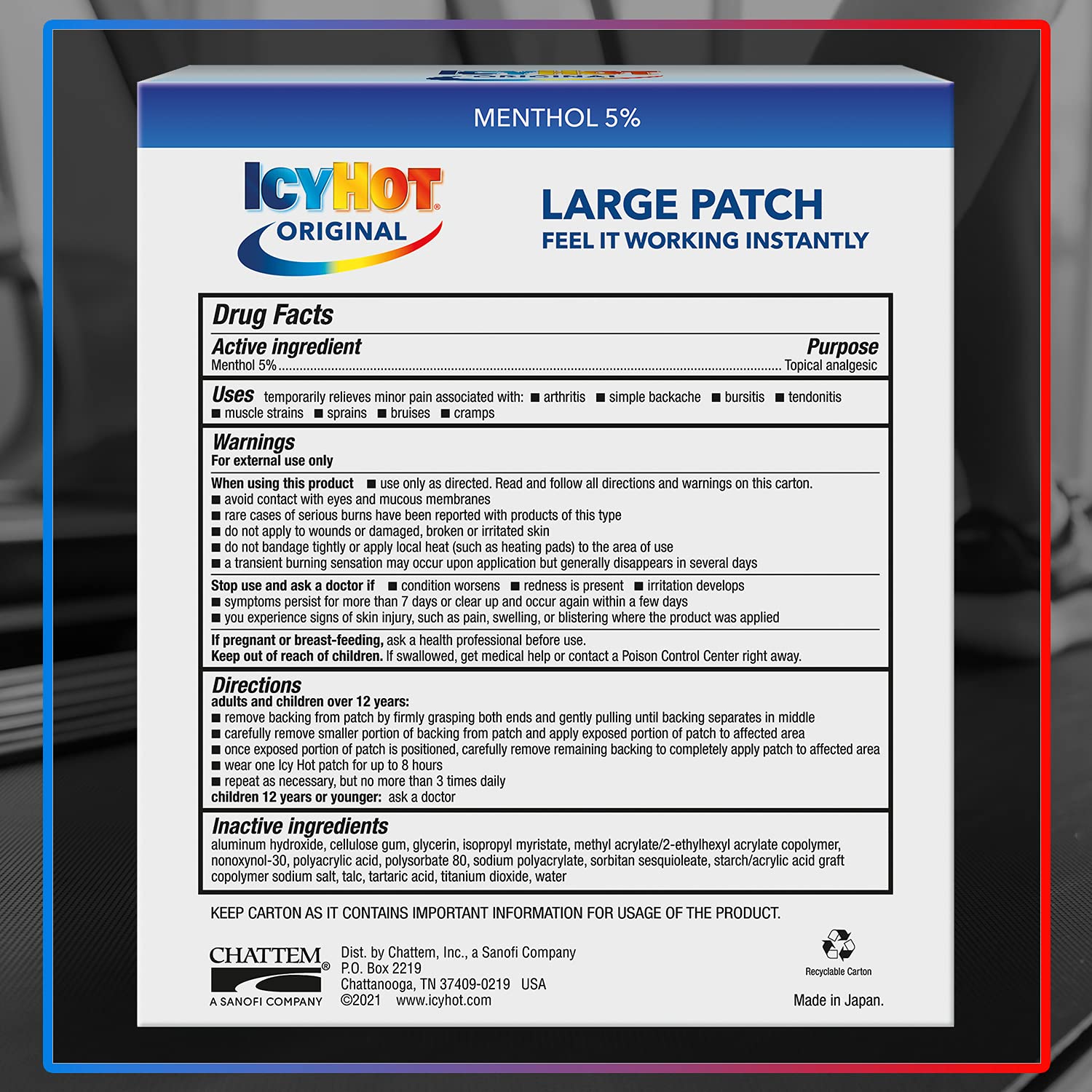 Icy Hot Original Pain Relief Patch, Large Size Comfortable Fabric Patches with Menthol 5%, Ice and Heat Contrast Therapy for Backaches, Joints, Muscle Strains and Arthritis, 5 ct. Icy Hot buy supplements canada