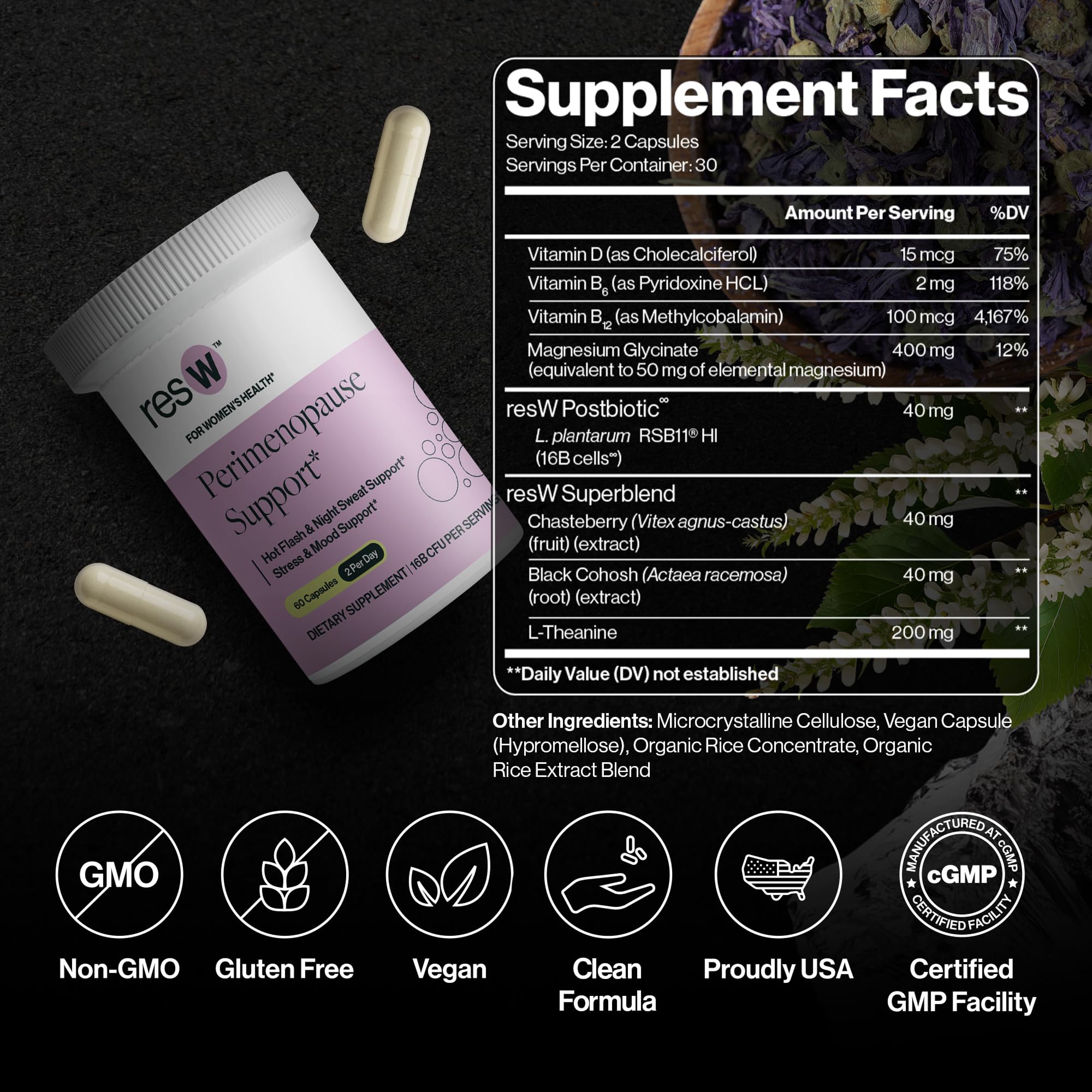 resW Perimenopause Postbiotic Supplement for Women - Hot Flash Support, Night Sweat Relief, Hormone Free, Vegan, Gluten Free, Non GMO, Plant Based Gut Health Support - 60 Capsules ResBiotic buy supplements canada
