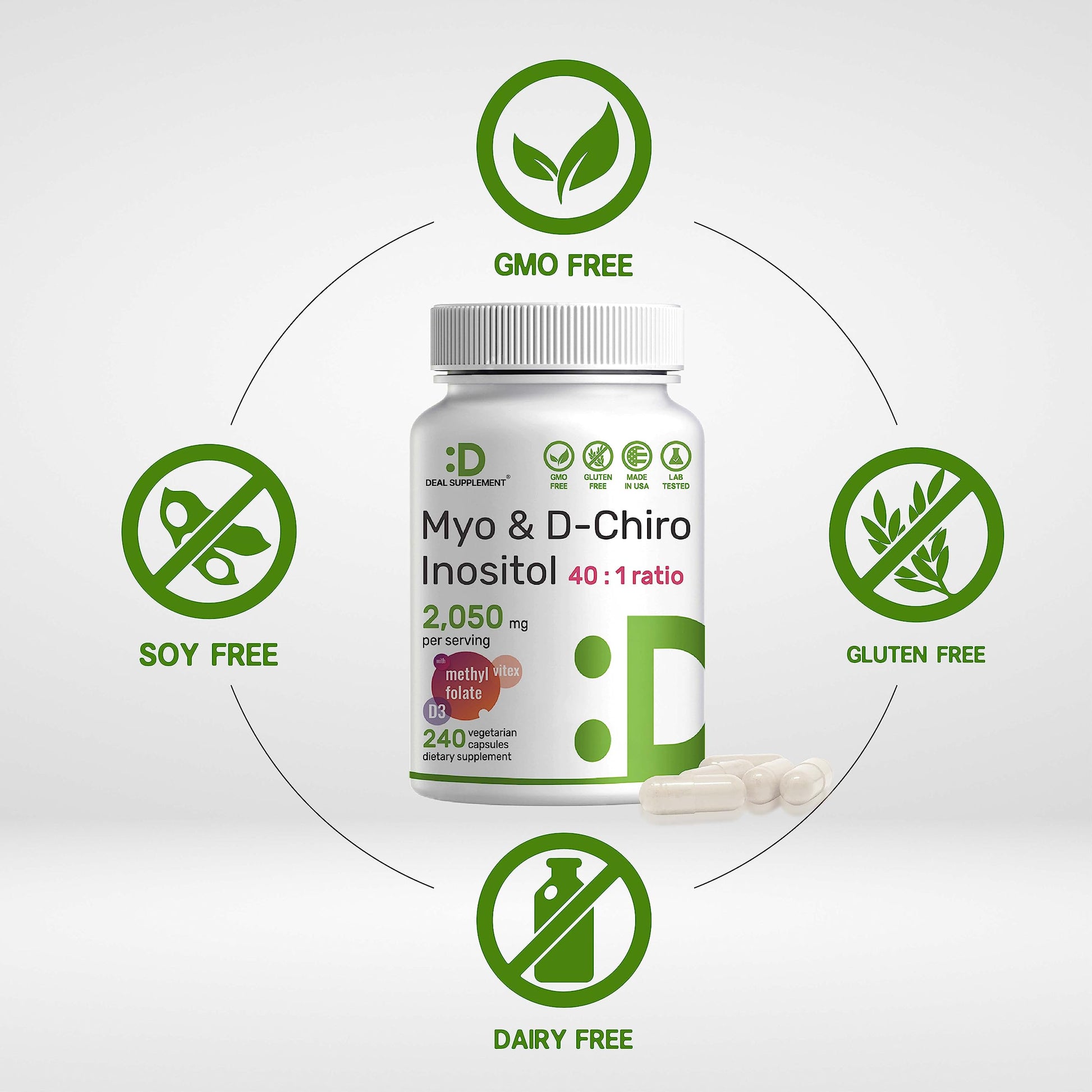 Myo-Inositol & D-Chiro Inositol Supplement (40:1) 2,050mg Per Serving, 240 Veggie Cap DEAL SUPPLEMENT buy supplements canada