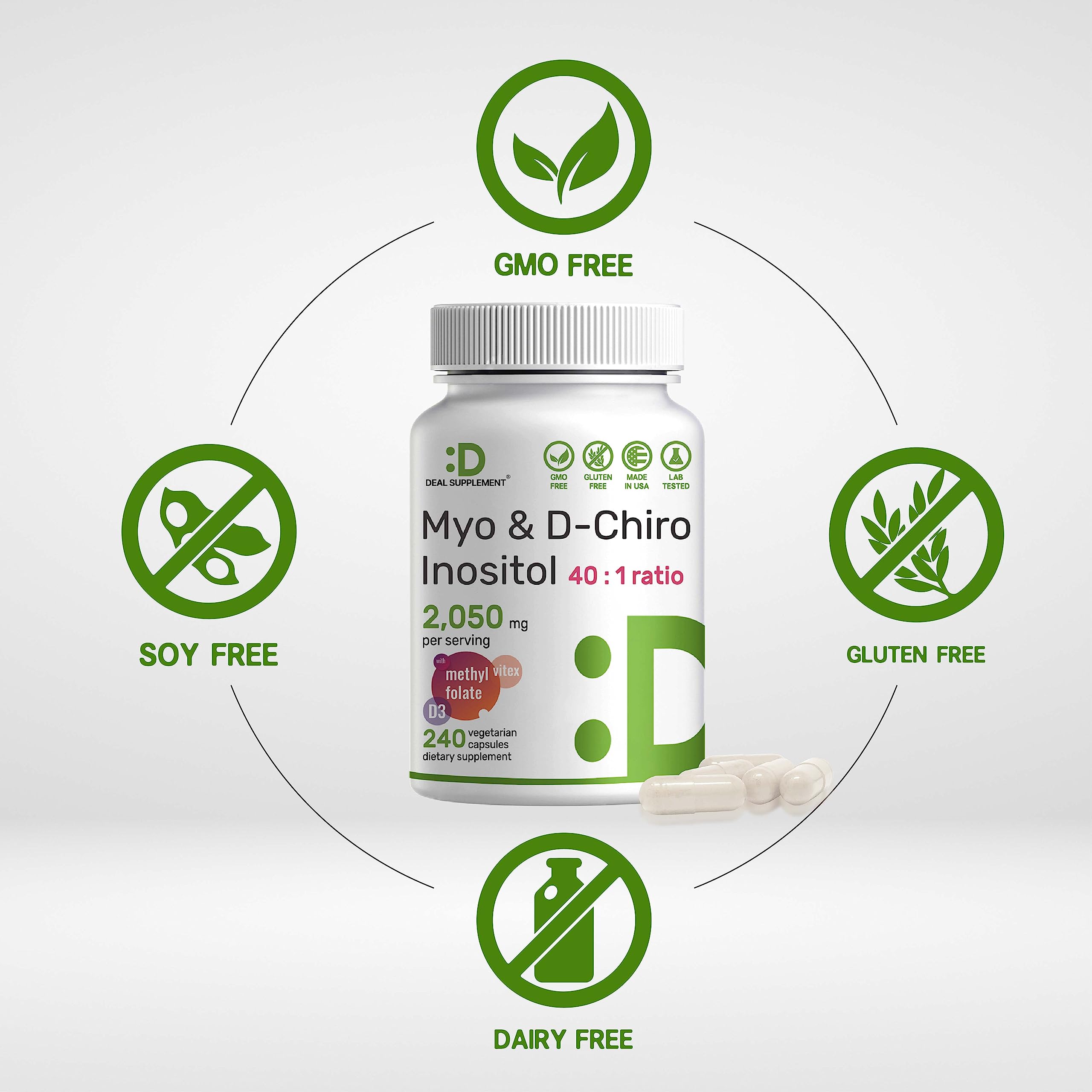 Myo-Inositol & D-Chiro Inositol Supplement (40:1) 2,050mg Per Serving, 240 Veggie Cap DEAL SUPPLEMENT buy supplements canada