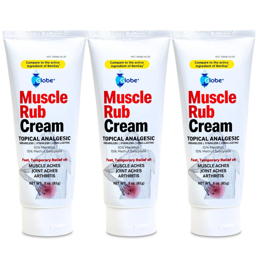 (3 Pack) Globe Ultra Strength Greaseless Muscle Rub Cream (3 oz). Compare to The Active Ingredients of Greaseless Bengay, 10% Menthol & 15% Methyl Salicylate (3 Pack) Globe buy supplements canada