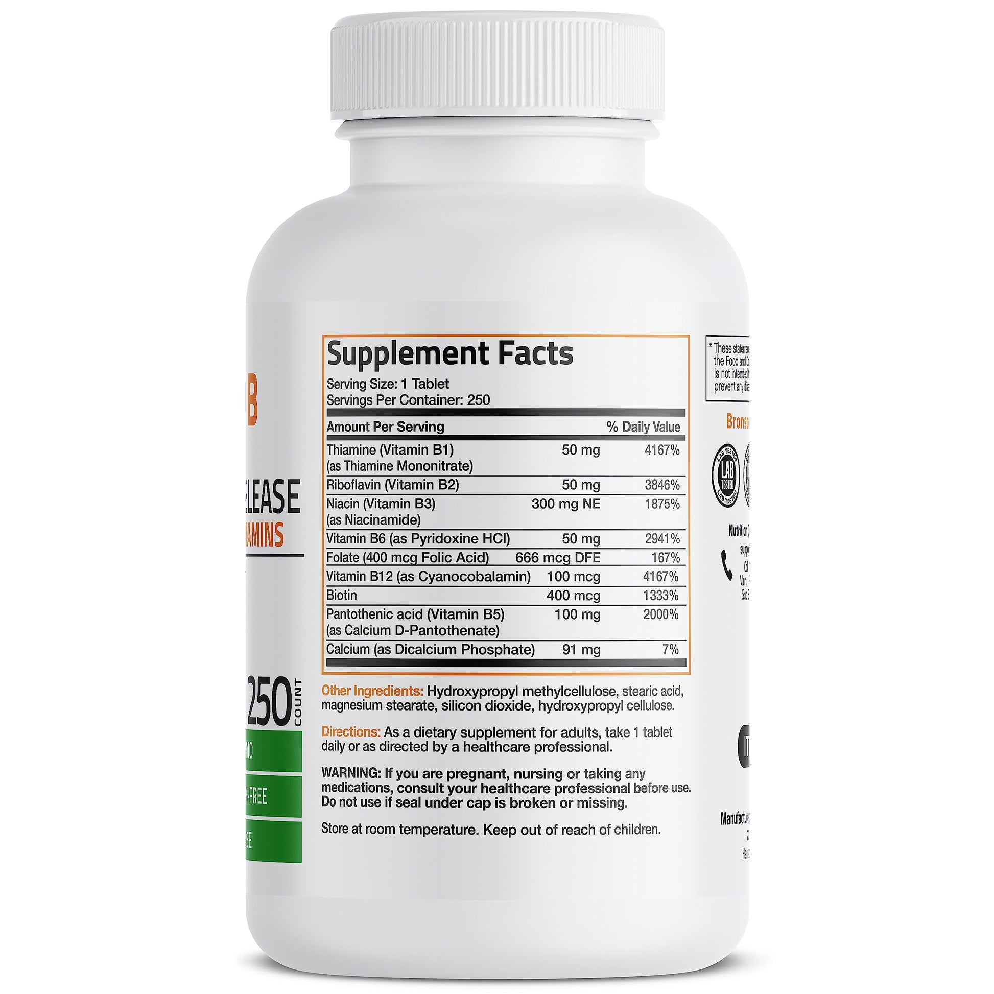 Bronson Super B Vitamin B Complex Sustained Slow Release Vitamin B1, B2, B3, B6, B9 Bronson buy supplements canada