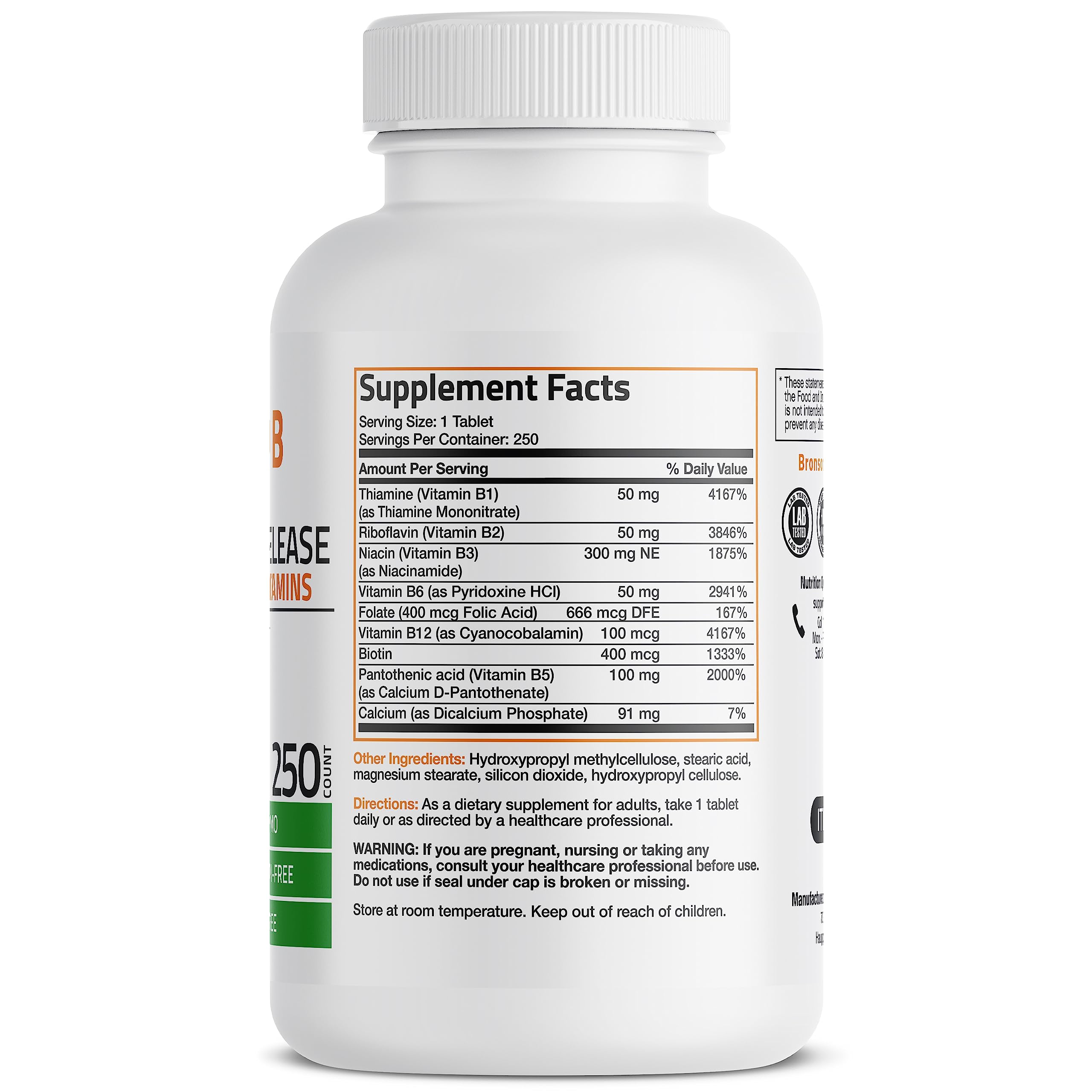 Bronson Super B Vitamin B Complex Sustained Slow Release Vitamin B1, B2, B3, B6, B9 Bronson buy supplements canada