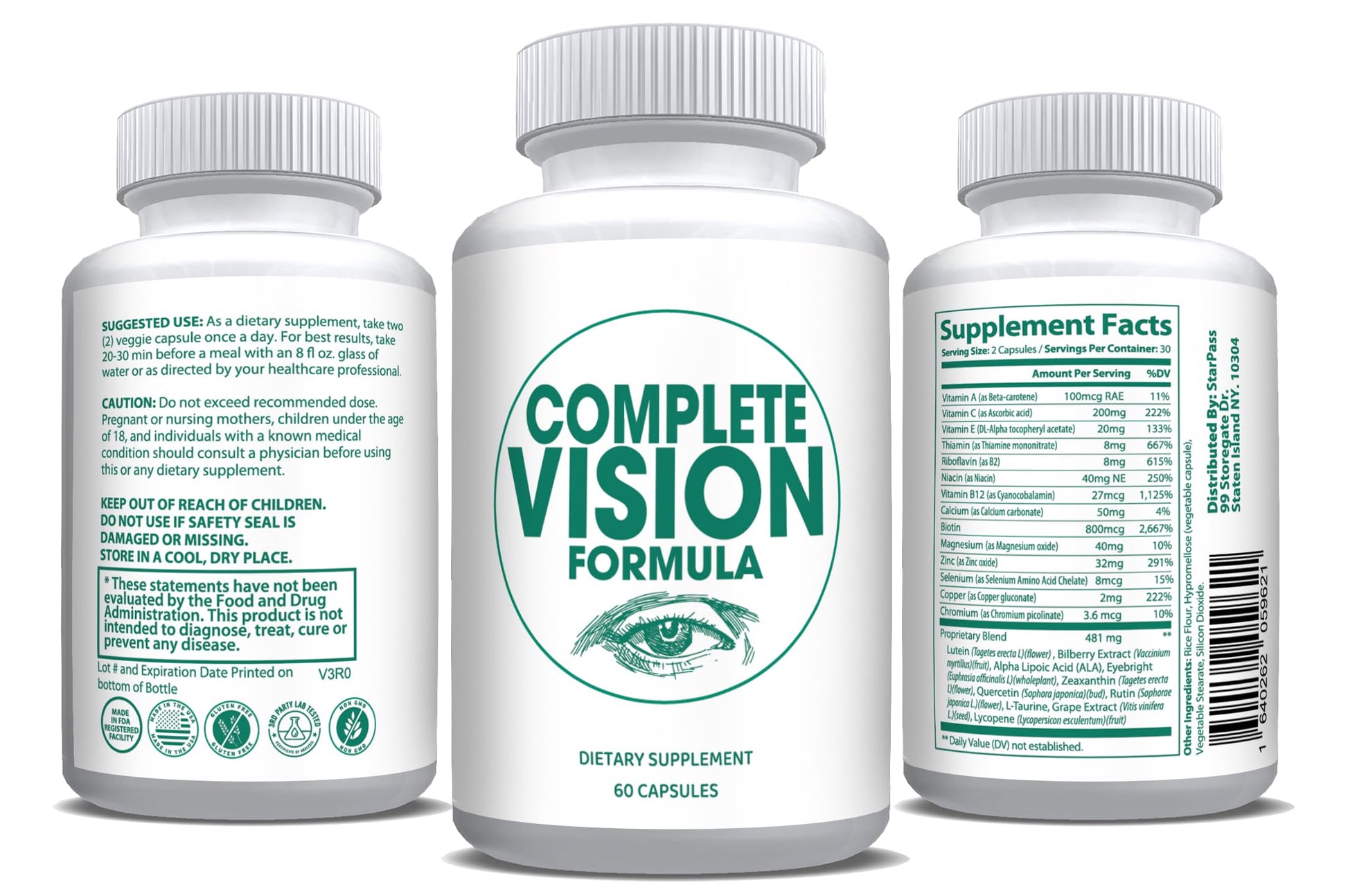 Pure Eye Health Vitamin & Mineral Supplements for Adults | #1 Complete Research Vision Formula w/Bilberry, Lutein, Zeaxanthin, Lycopene, Resveratrol | Supports Eye Strain, Dry Eyes 60 Capsules StarPass Labs buy supplements canada