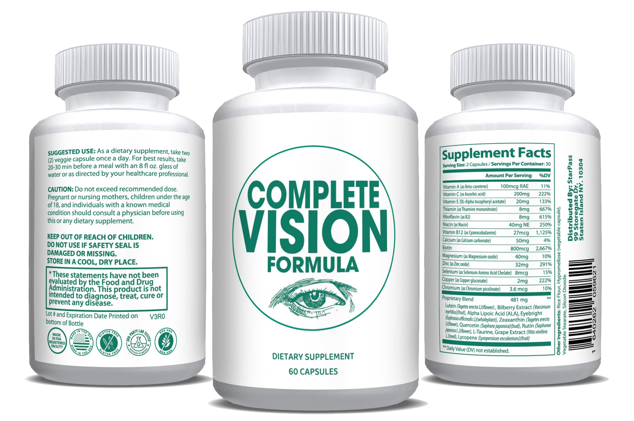 Pure Eye Health Vitamin & Mineral Supplements for Adults | #1 Complete Research Vision Formula w/Bilberry, Lutein, Zeaxanthin, Lycopene, Resveratrol | Supports Eye Strain, Dry Eyes 60 Capsules StarPass Labs buy supplements canada