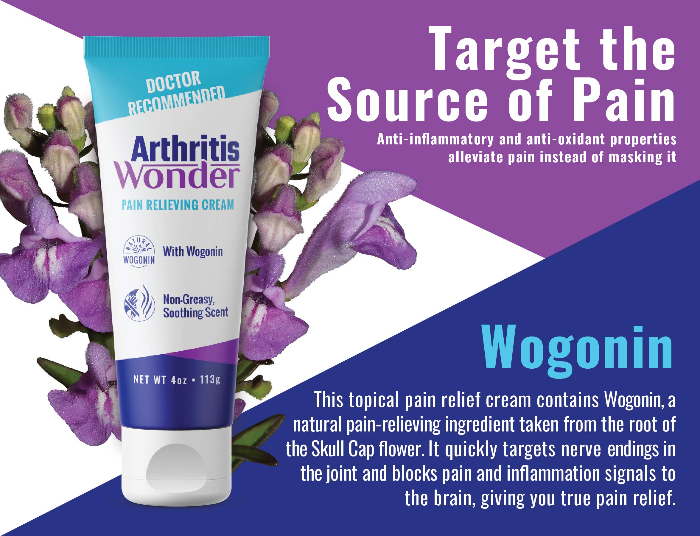 Arthritis Wonder Pain Relief Cream, 4 oz – Arthritis Pain Relief Cream for Hand, Knee, Foot and Wrist Joints – Fast-Acting, Deep Penetrating, Non-Greasy Formula with Natural Wogonin - 2 Pack Arthritis Wonder buy supplements canada