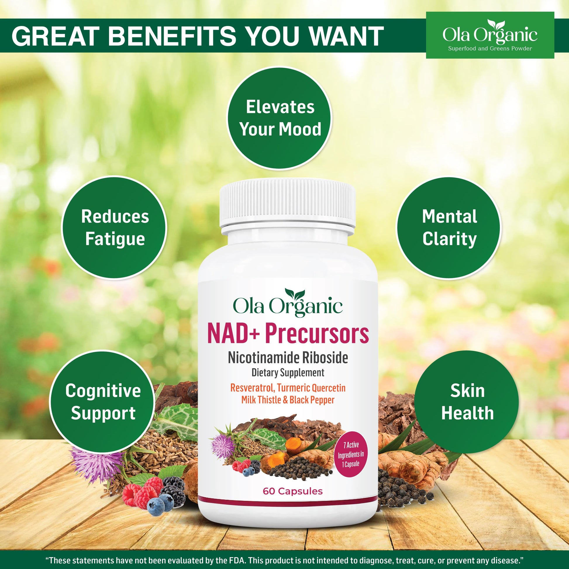 NAD+ Supplement & NAD Booster for Cellular Energy and Healthy Aging – Plant-Based Nicotinamide Riboside (NR) NAD Precursor with Resveratrol, Turmeric, Quercetin, Rhodiola & Milk Thistle – 60 Capsules Ola Organic buy supplements canada