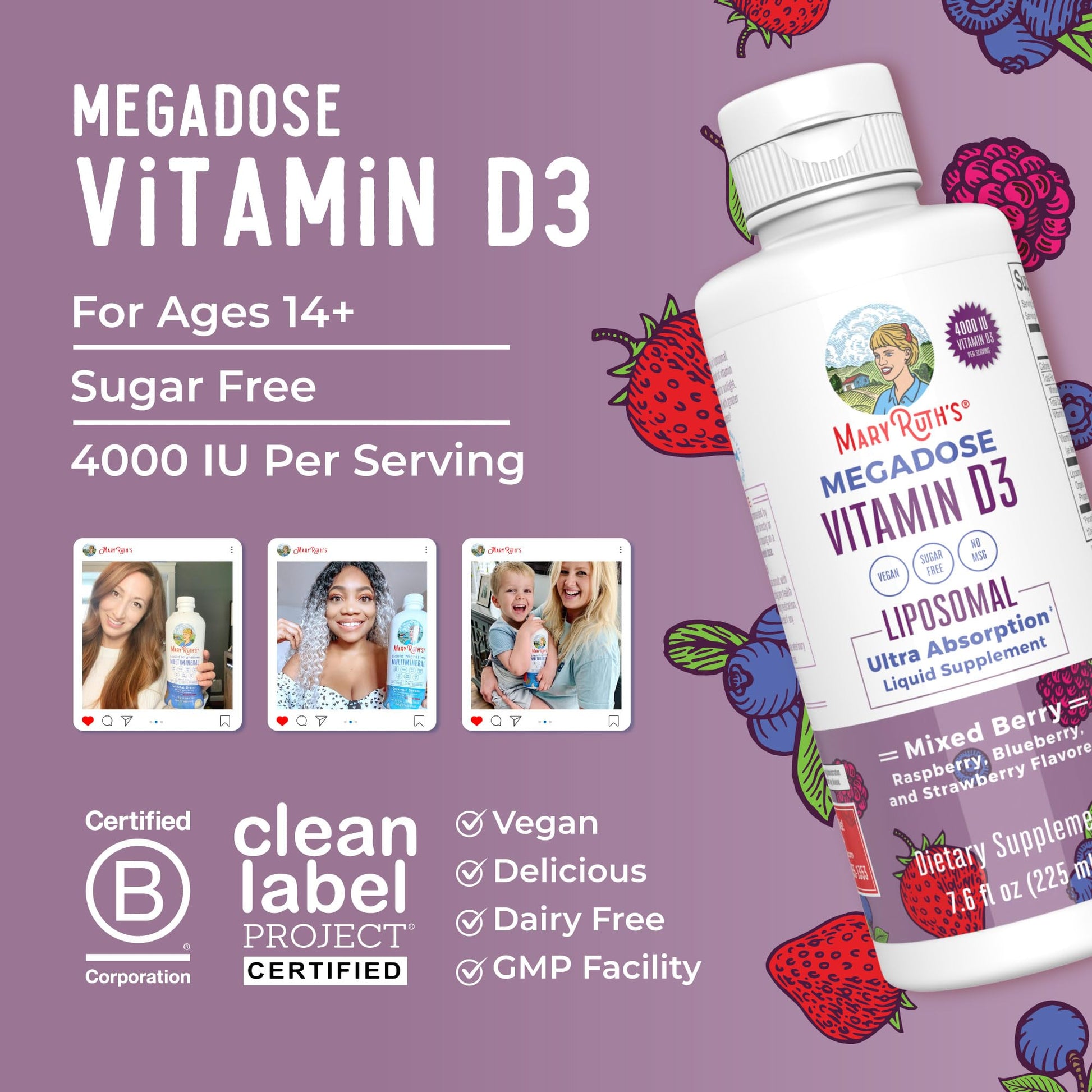 MaryRuth Organics Megadose Vitamin D3 Liposomal | Vitamin D 4000 IU | Ultra Absorption | Immune Support for Adults | Bone Health | VIT D3 | Vegan | Sugar Free | Gluten Free | Non-GMO | 45 Servings MARYRUTH'S buy supplements canada