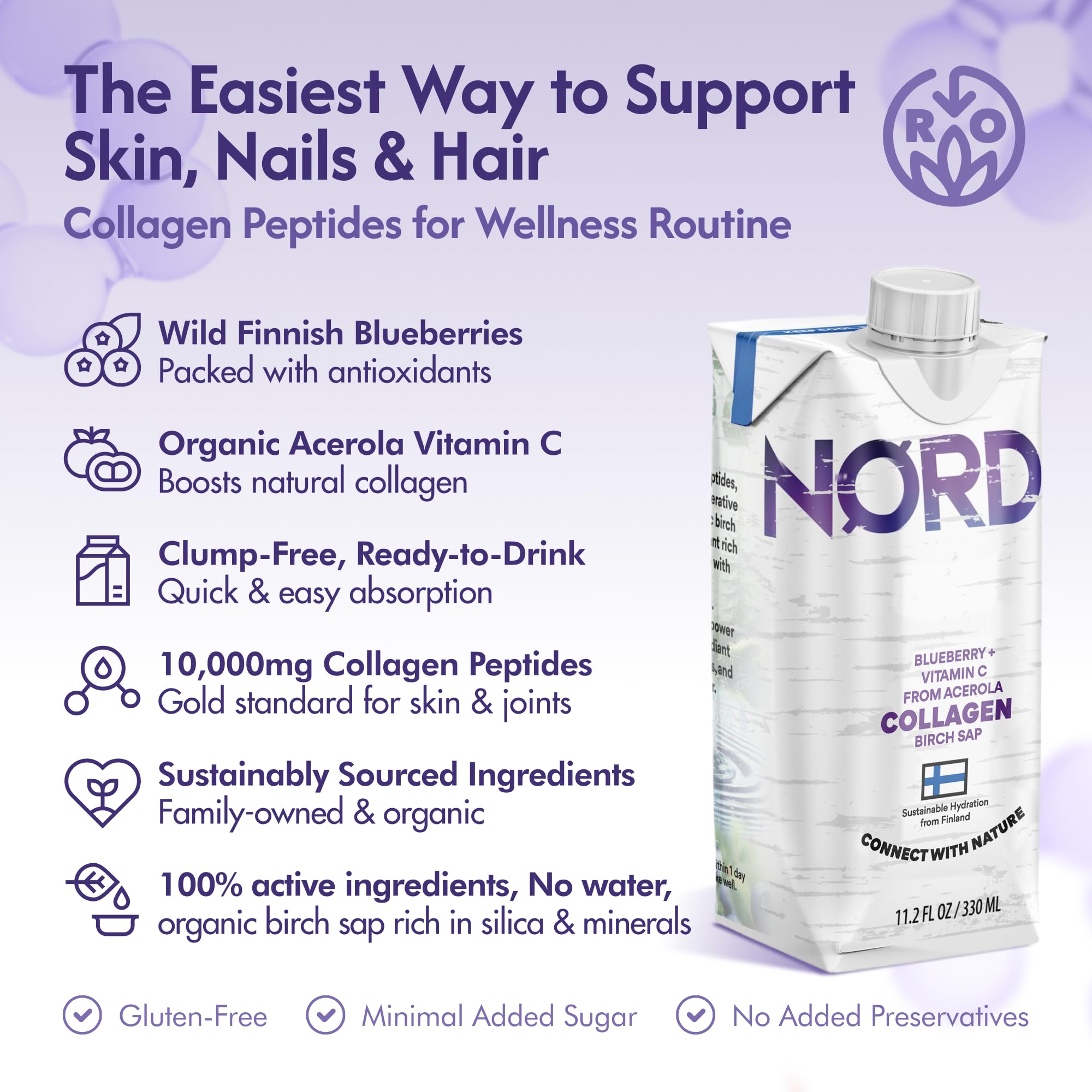 Nordic Liquid Collagen Peptide Drink, Organic Birch Sap, Wild blueberry + Vitamin C, Made in Finland - 10g Clinically Studied Grass Fed Collagen Peptides for Skin Hair Nails & Joint Support, with Silica, BPA-Free Beverage (12 Pack) Nordic Tree Water buy supplements canada