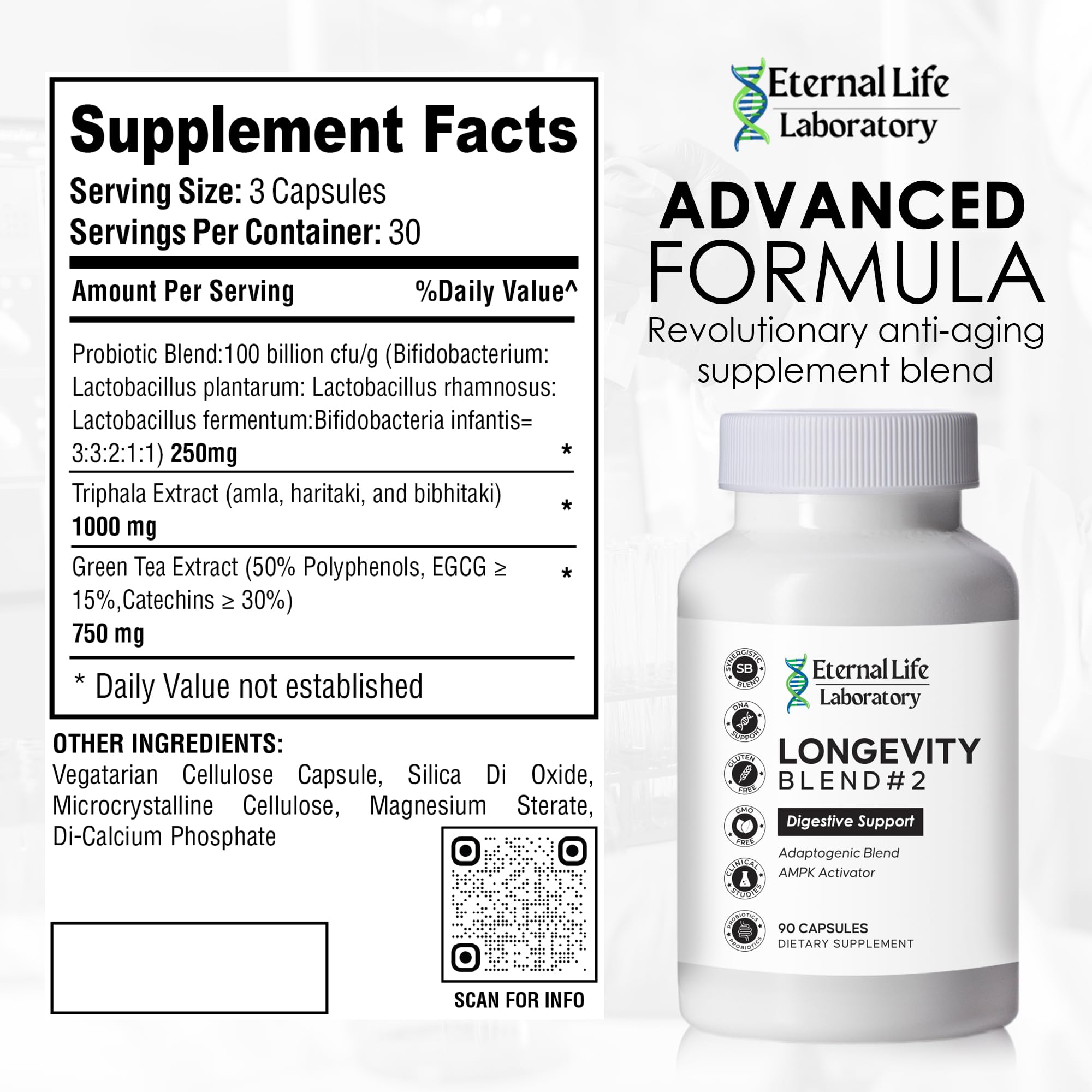 Probiotics for Women and Men, Daily Probiotic Supplement Probiotics and Triphala, Green Tea Extract - Anti-Aging Gut Health Optimizer - Intestinal, Colon & Digestive Health - 90 Capsules Eternal Life Laboratory buy supplements canada