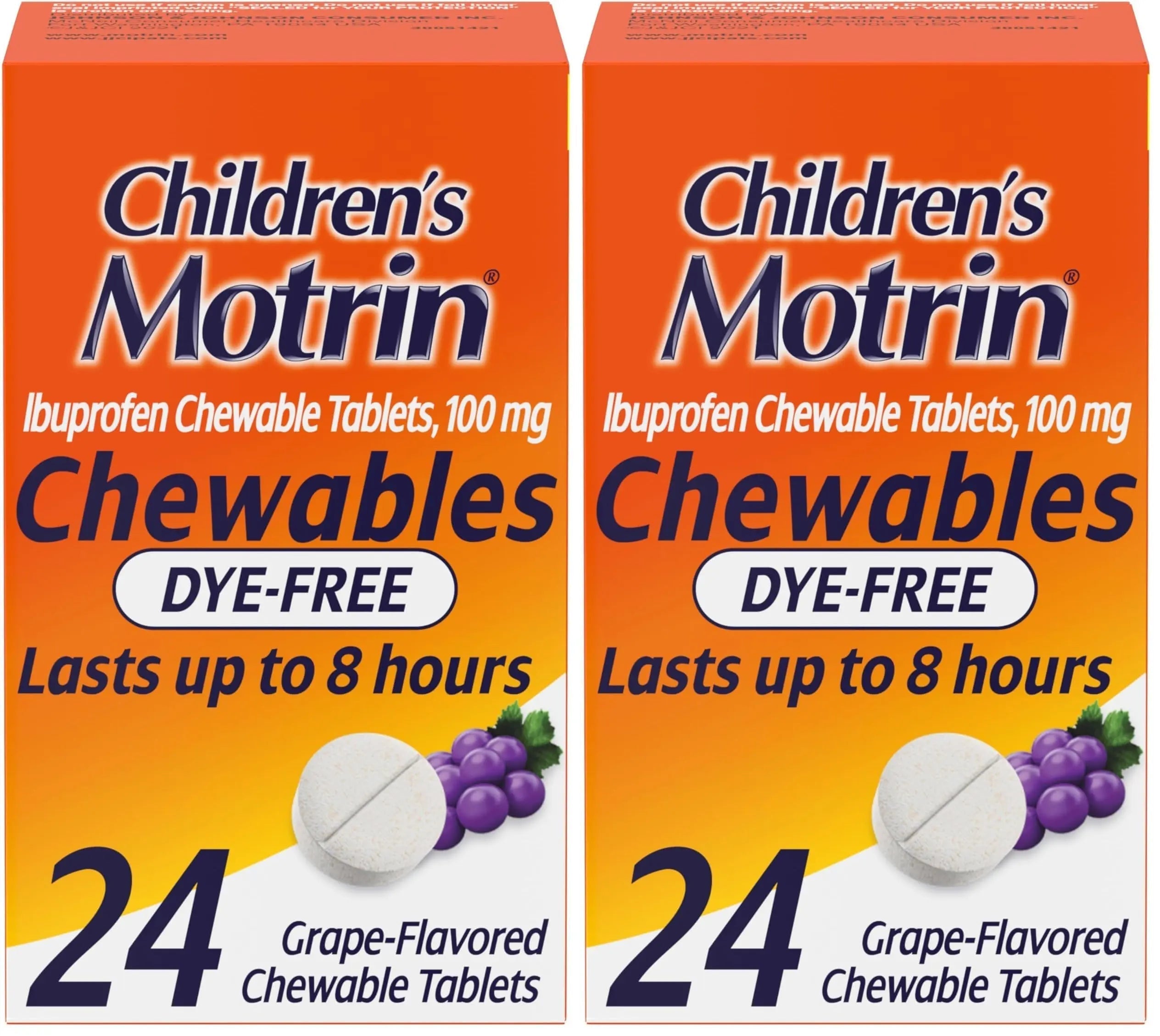 Motrin Children's Dye-Free Chewable Tablets with Ibuprofen, Kids' Fever Reducer & Pain Reliever for Sore Throat, Fever, Toothache & Pain Relief, Grape Flavor, 24 Count (Pack of 2) Motrin buy supplements canada