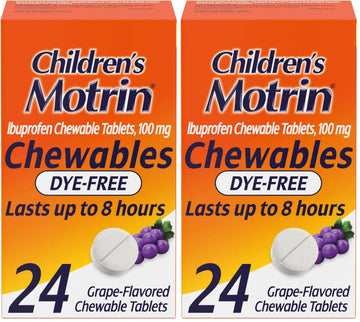 Motrin Children's Dye-Free Chewable Tablets with Ibuprofen, Kids' Fever Reducer & Pain Reliever for Sore Throat, Fever, Toothache & Pain Relief, Grape Flavor, 24 Count (Pack of 2) Motrin buy supplements canada