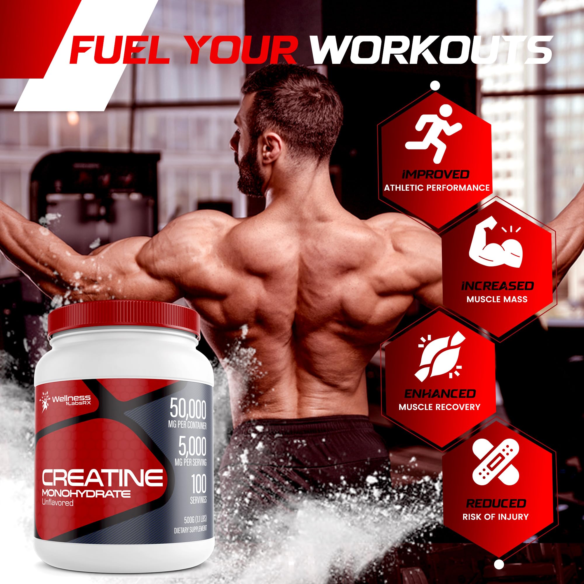 Creatine Monohydrate Powder - 5000mg Micronized for Muscle Growth, Enhanced WELLNESS LABSRX buy supplements canada