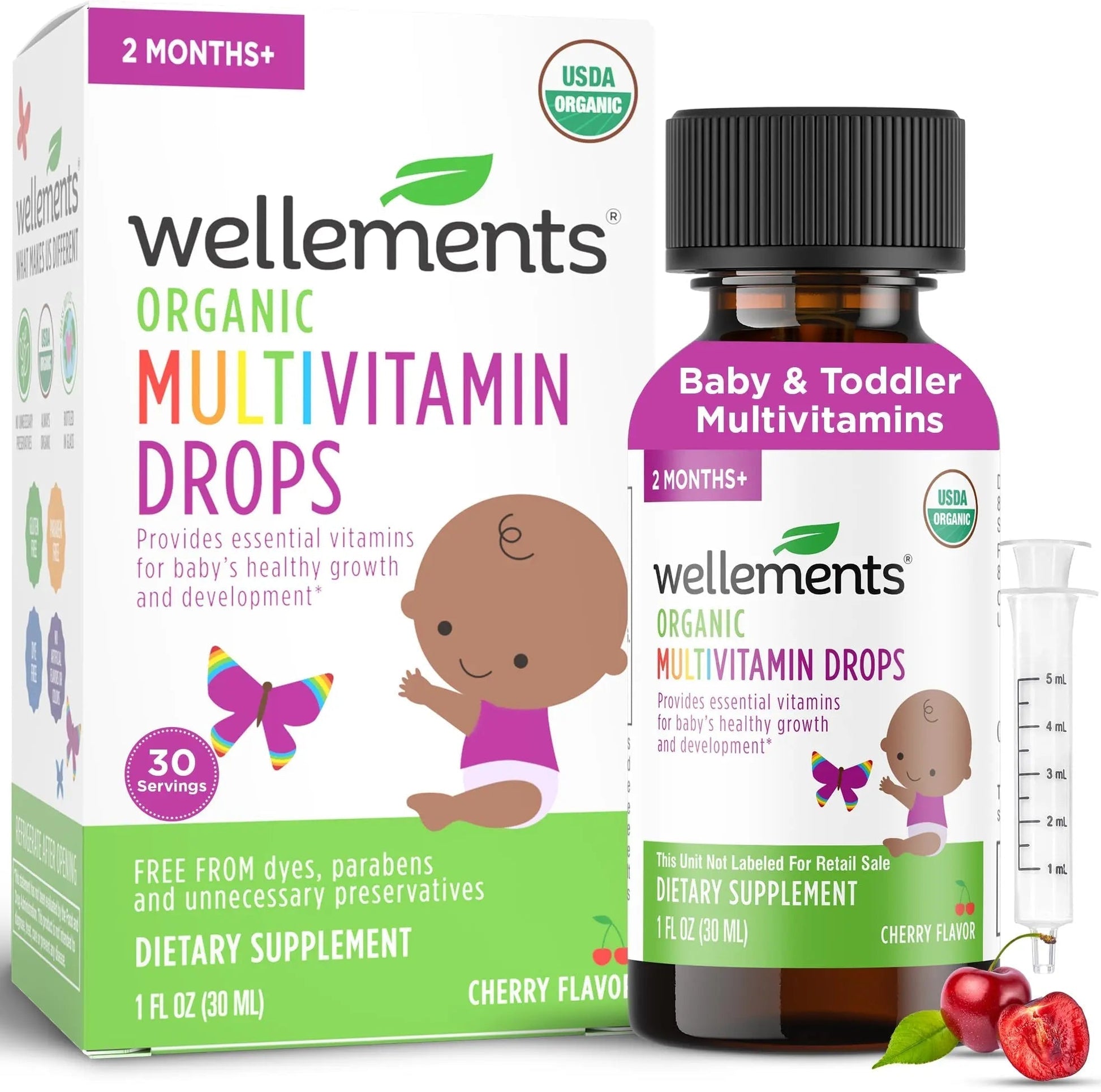 Wellements Organic Baby Multivitamin Drops (1 Fl Oz) - Cherry Flavor Liquid Multivitamins for Infants & Toddlers (2 Months+) Wellements buy supplements canada