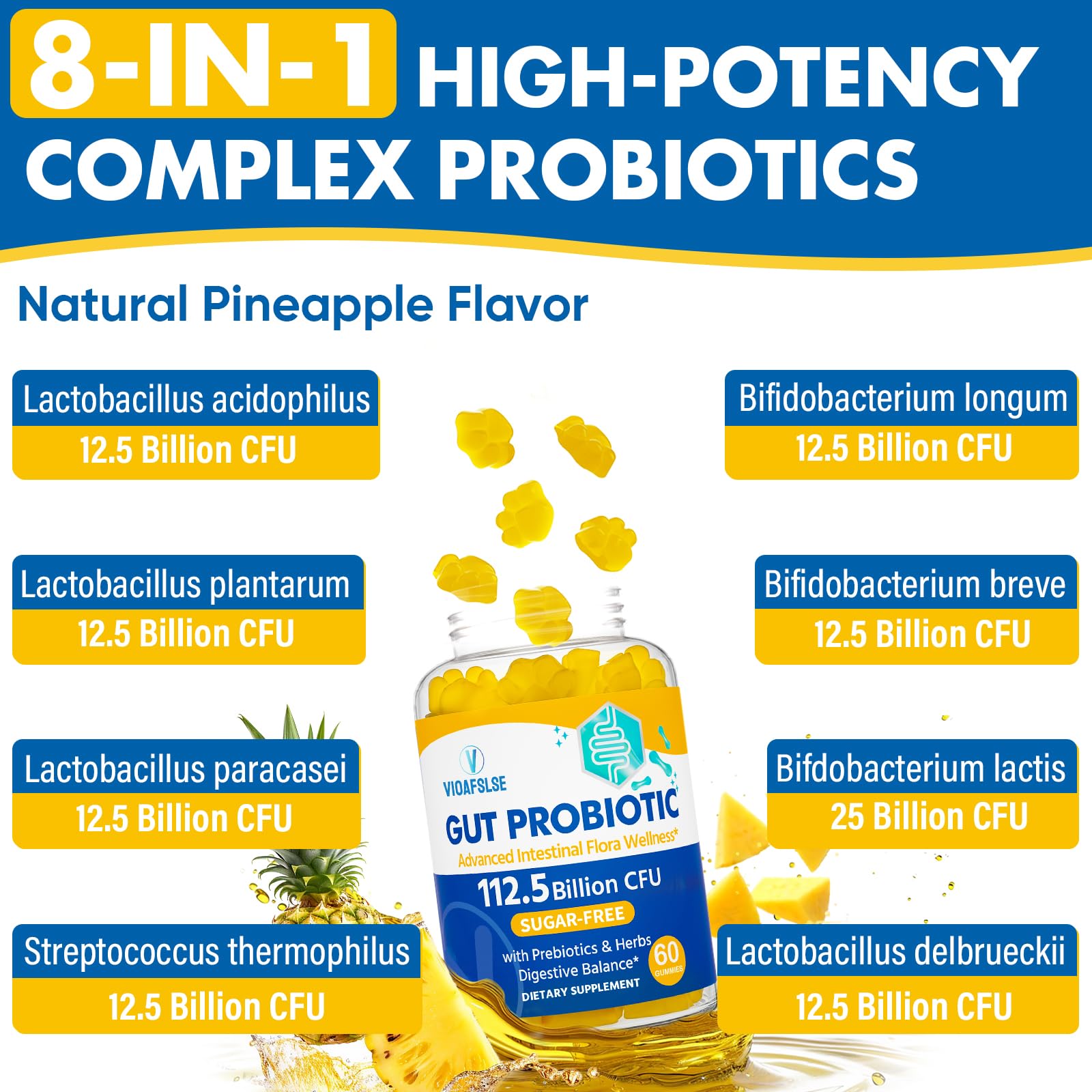 Gut Health & Probiotic Gummies, 112.5 Billion CFU, Sugar Free - 8 Strains + Prebiotics + Herbs - for Digestive, Immune, Diarrhea & Bloating - Gut Health for Women & Men, 60 Counts Probiotics Gummies VIOAFSLSE buy supplements canada