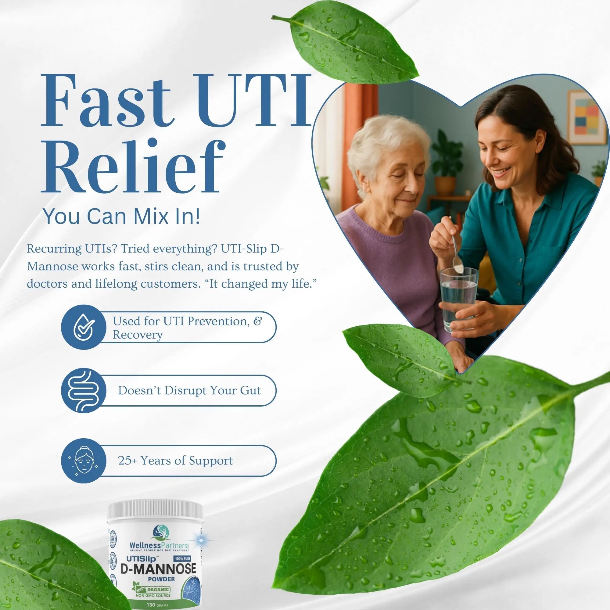 Now New UTI-Slip D Mannose Non GMO Organic Source Powder 130g jar. WellnessPartners buy supplements canada