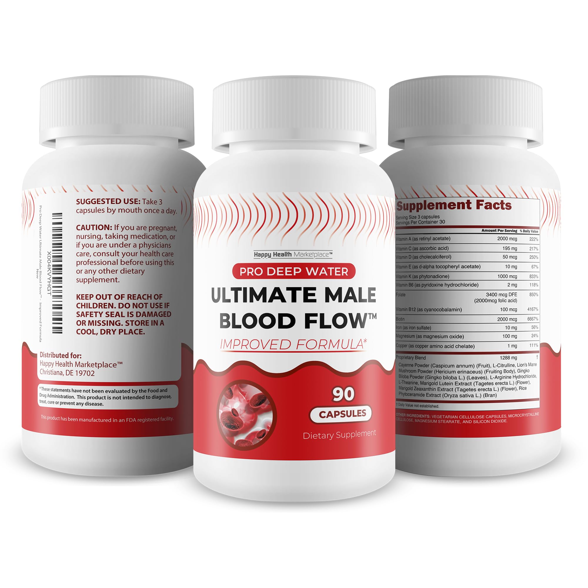 Pro Deep Water Ultimate Male Blood Flow - Improved Formula - Our Best Improved Blood Flow Supplement for Men - Advanced Blood Flow Support for Men - Our Best Circulation Supplement Alpha Boost Pills Happy Health Marketplace buy supplements canada