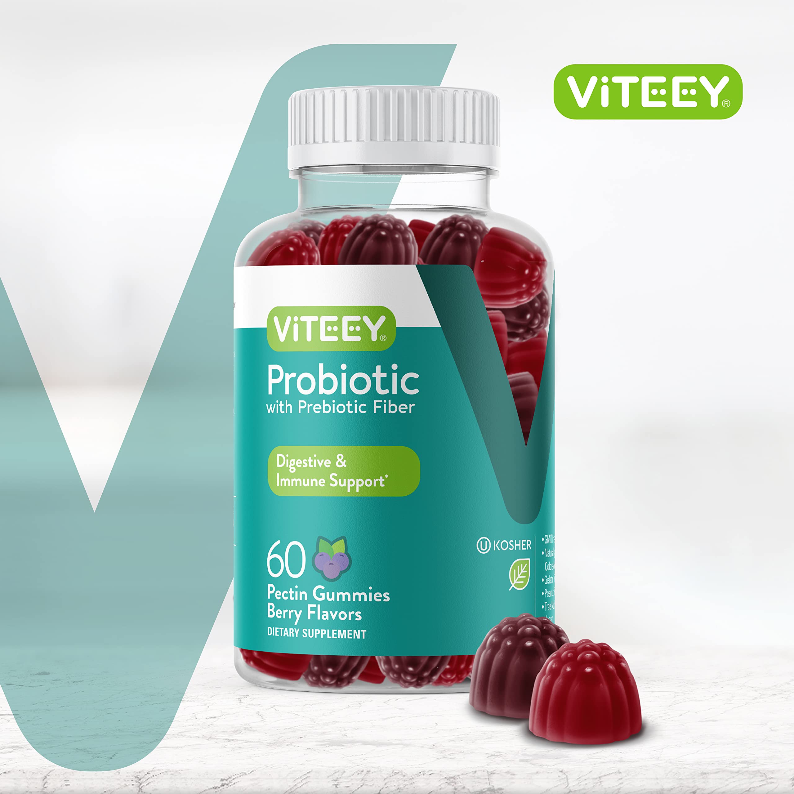Viteey Probiotic Gummies with Prebiotics – Gut Health Supplements for Digestive Health – 2 Billion CFUs – Vegan, Gluten-Free – 60 Count Viteey buy supplements canada