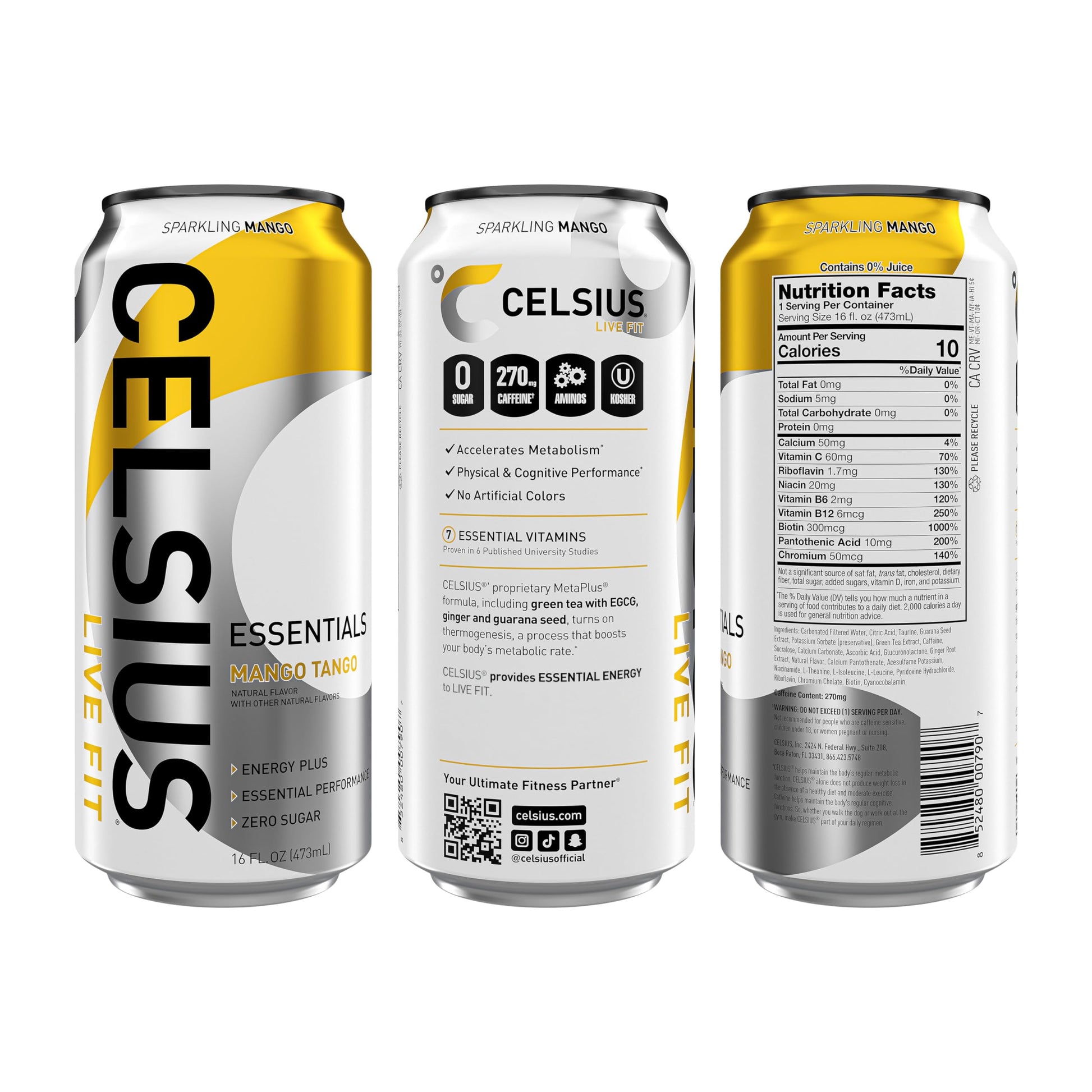 CELSIUS ESSENTIALS, Sparkling Mango Tango, Performance Energy Drink 16 Fl Oz CELSIUS buy supplements canada