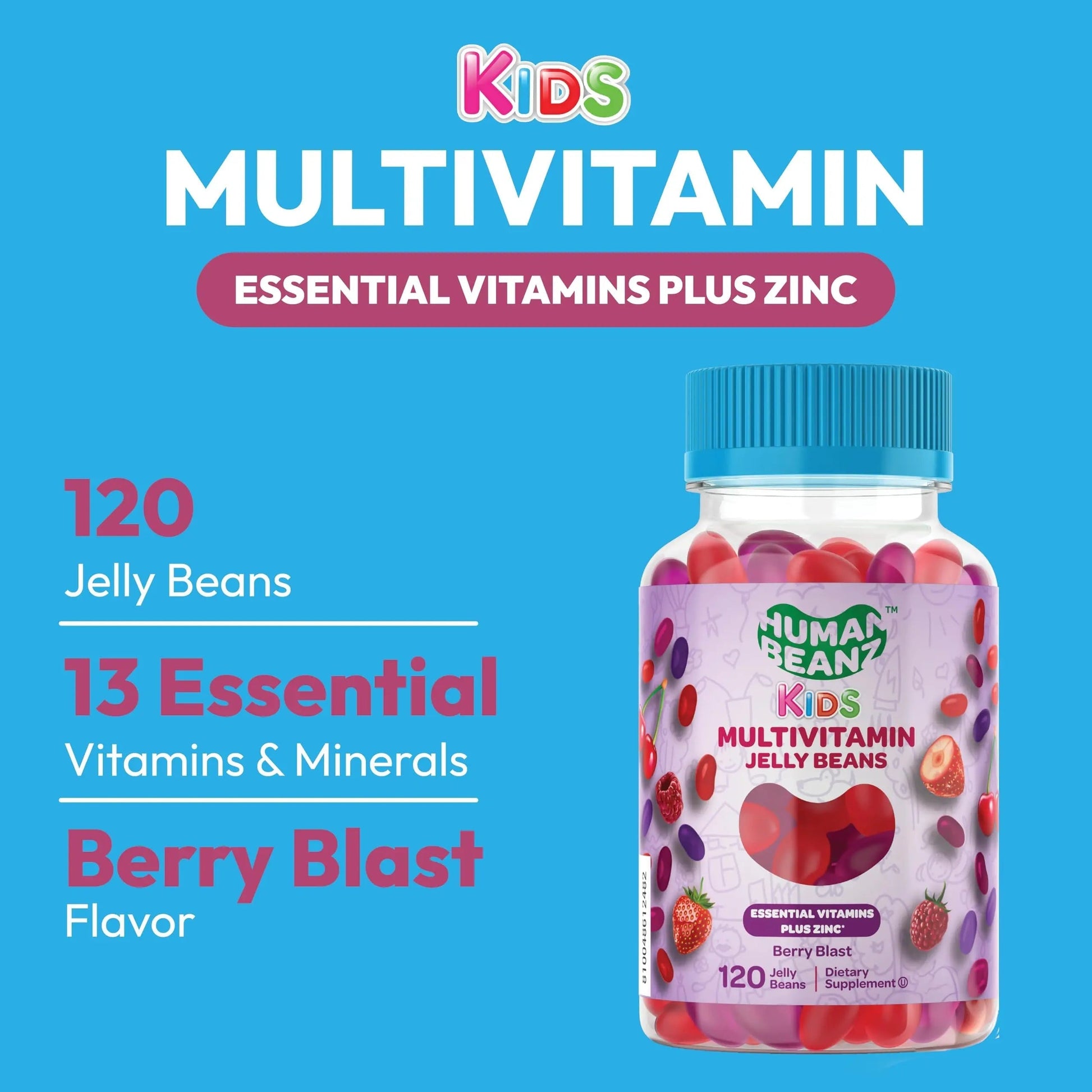 Human Beanz Multivitamin Jelly Bean Gummies with Zinc for Kids, Immune Support Dietary Supplements, Vegetarian, 120 Berry Blast Jelly Beans, Kosher Human Beanz buy supplements canada