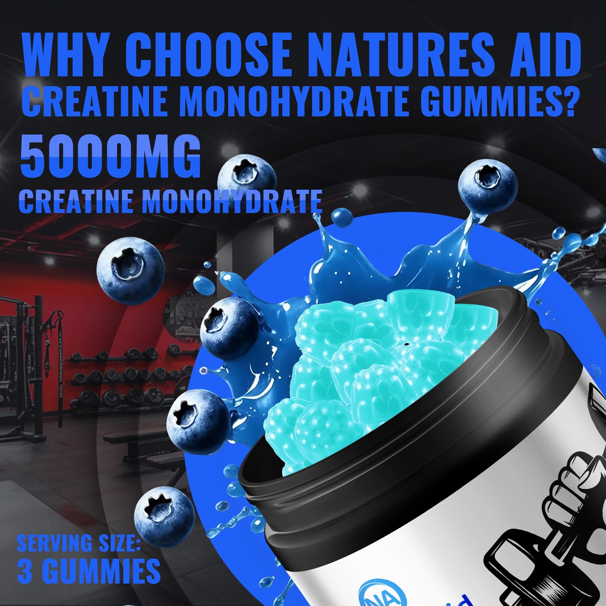 Natures Aid NSF Certified Creatine Gummy 5g - Creatine Monohydrate Gummies – Pre-Workout Energy & Muscle Growth Support for Men & Women Natures Aid buy supplements canada