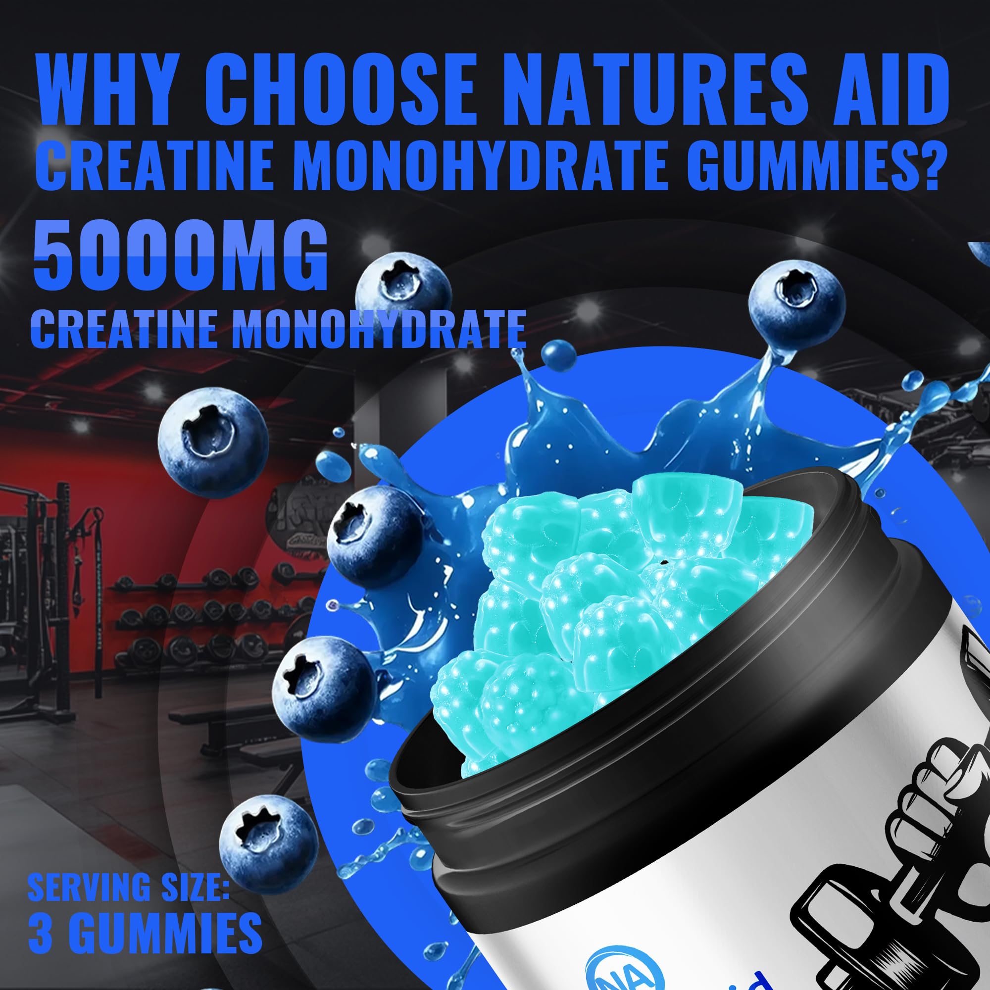 Natures Aid NSF Certified Creatine Gummy 5g - Creatine Monohydrate Gummies – Pre-Workout Energy & Muscle Growth Support for Men & Women Natures Aid buy supplements canada